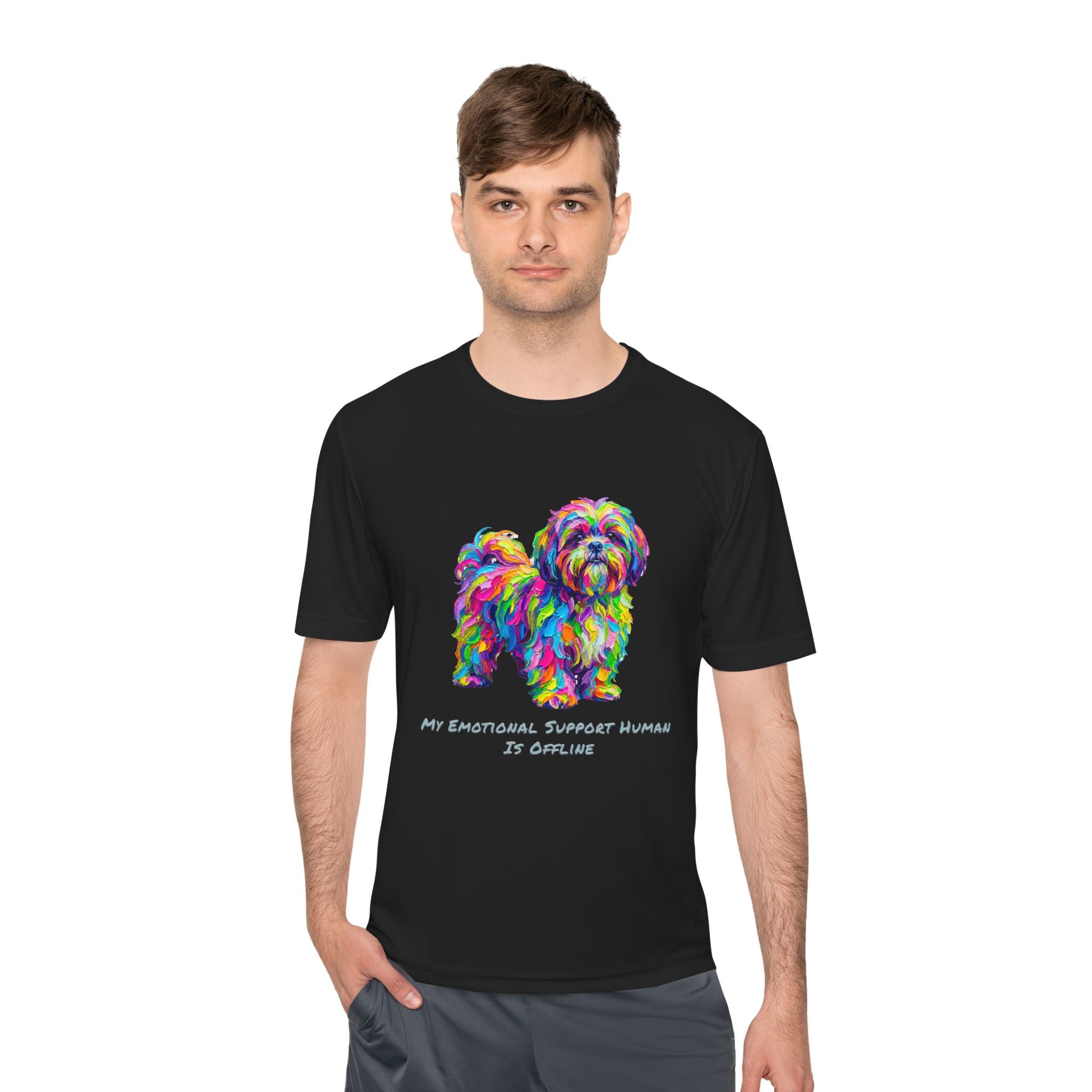 Shih Tzu Performance Shirt — Colorful Dog Graphic Tee (My Emotional Support Human Is Offline)