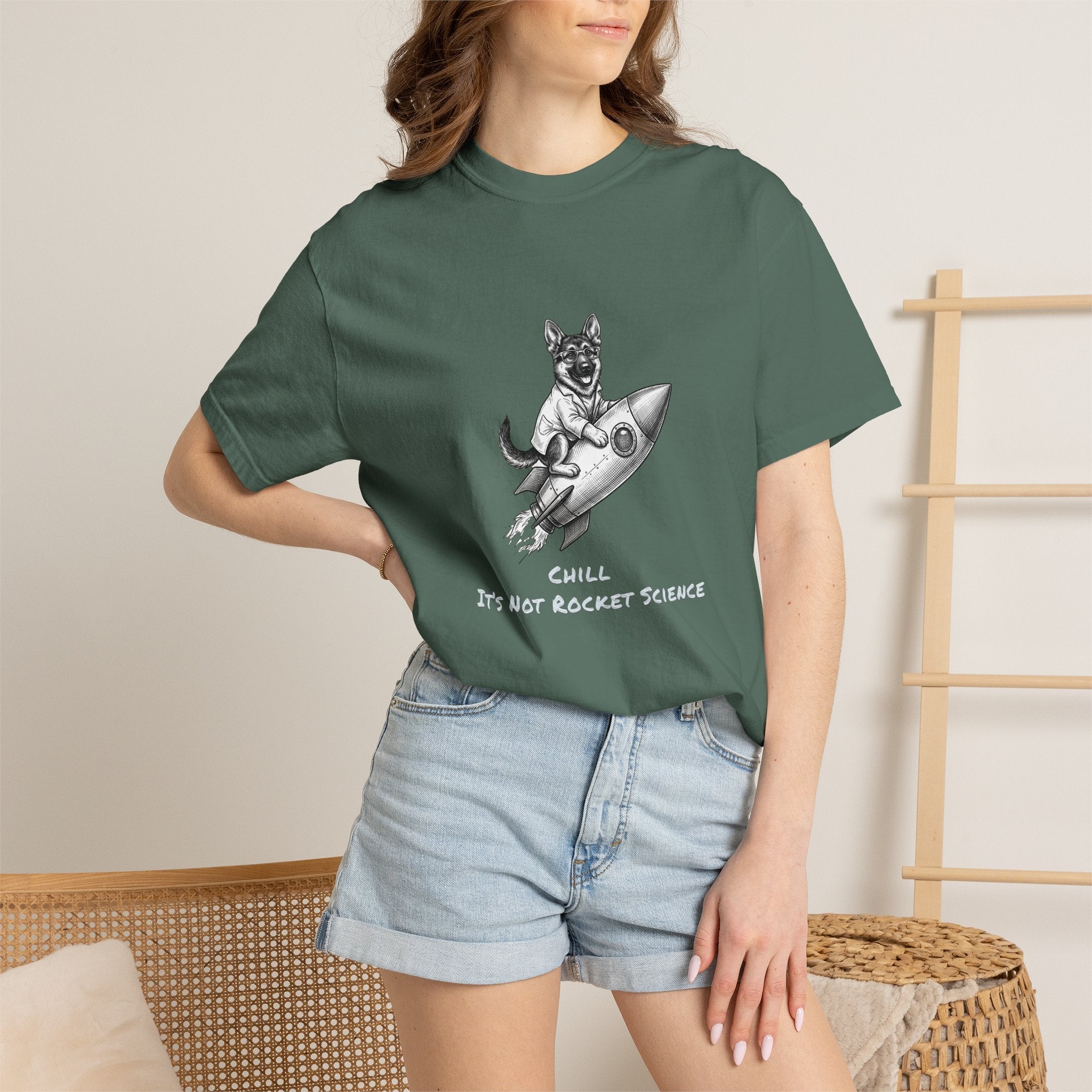 Dog on Rocket T-Shirt (Chill It’s Not Rocket Science Graphic Tee)