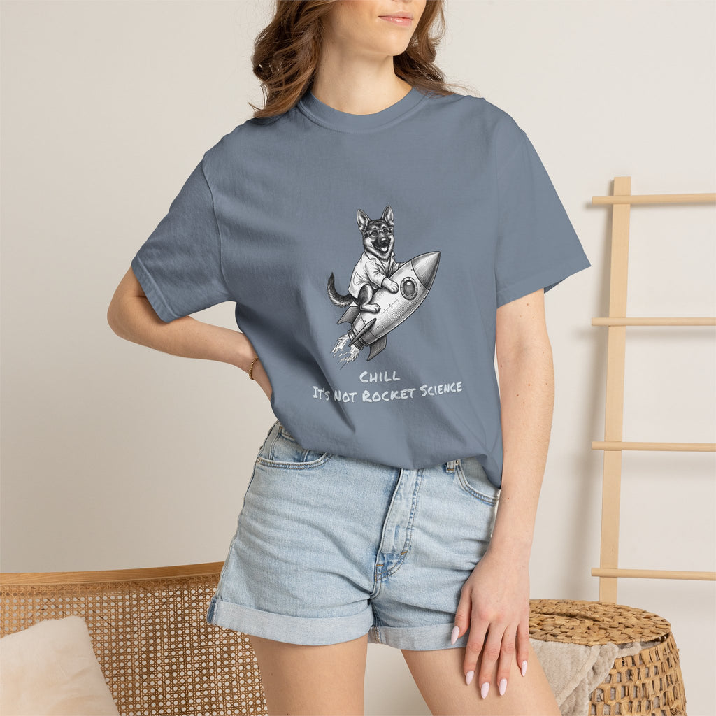 Dog on Rocket T-Shirt (Chill It’s Not Rocket Science Graphic Tee)