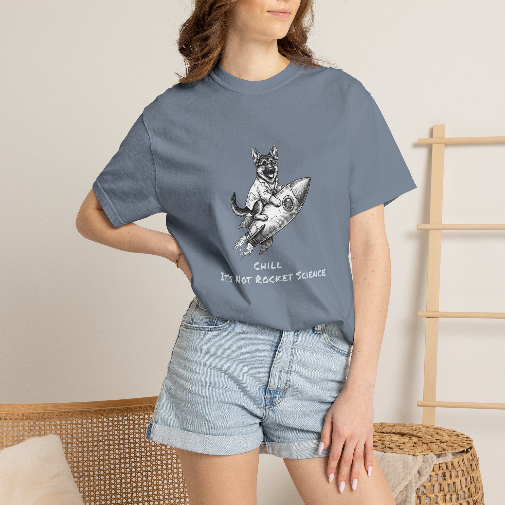 Dog on Rocket T-Shirt (Chill It’s Not Rocket Science Graphic Tee)