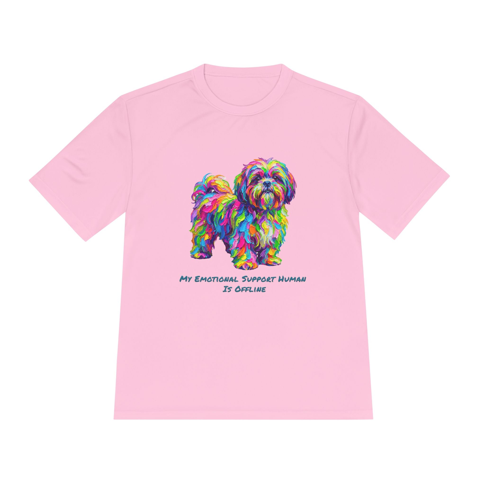Shih Tzu Performance Shirt — Colorful Dog Graphic Tee (My Emotional Support Human Is Offline)