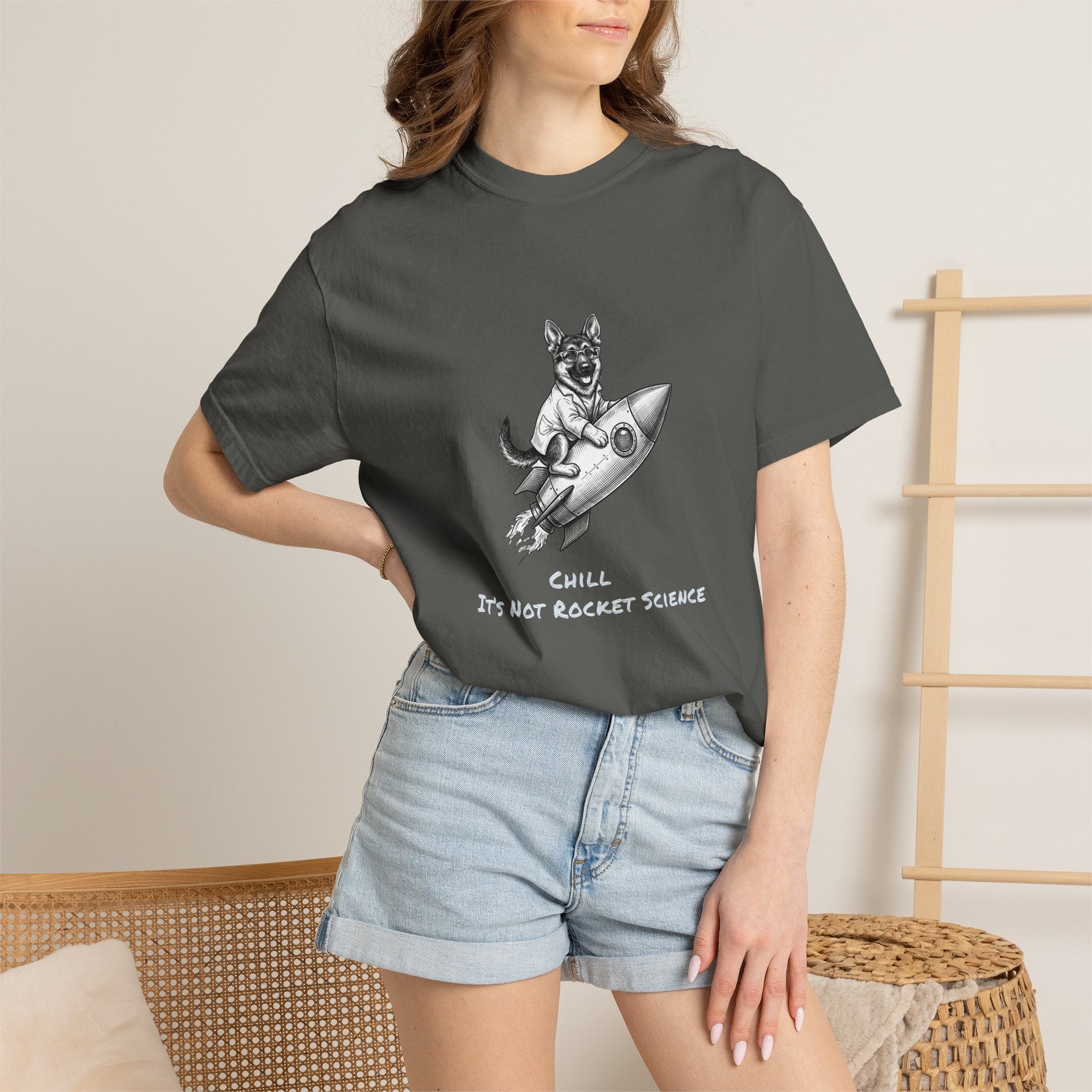 Dog on Rocket T-Shirt (Chill It’s Not Rocket Science Graphic Tee)