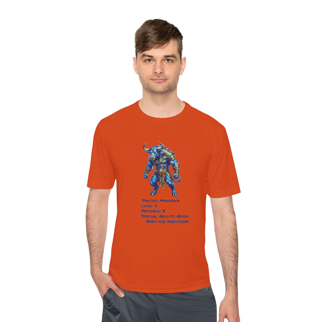 Minotaur RPG Character Moisture Wicking Shirt — "Special Ability: Never Asks for Directions"