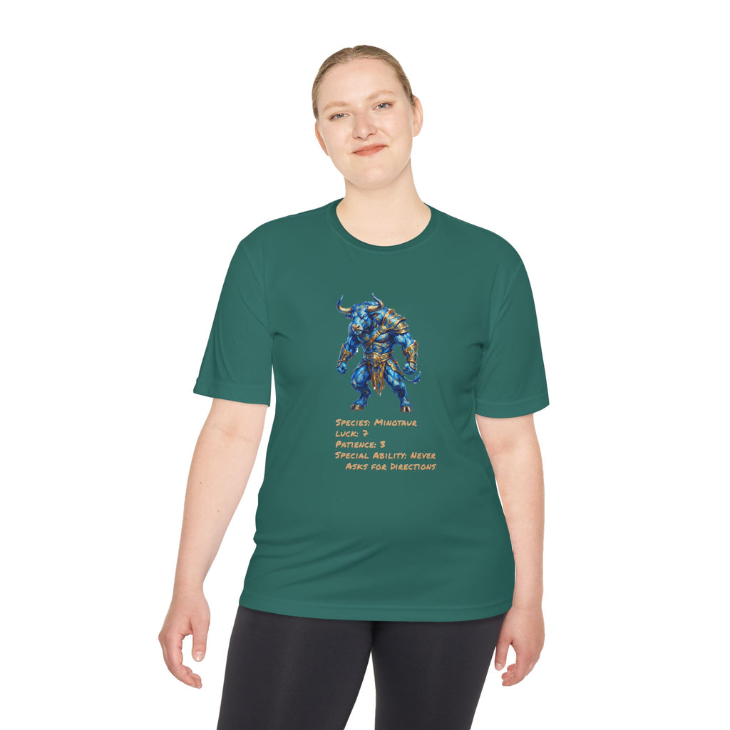 Minotaur RPG Character Moisture Wicking Shirt — "Special Ability: Never Asks for Directions"