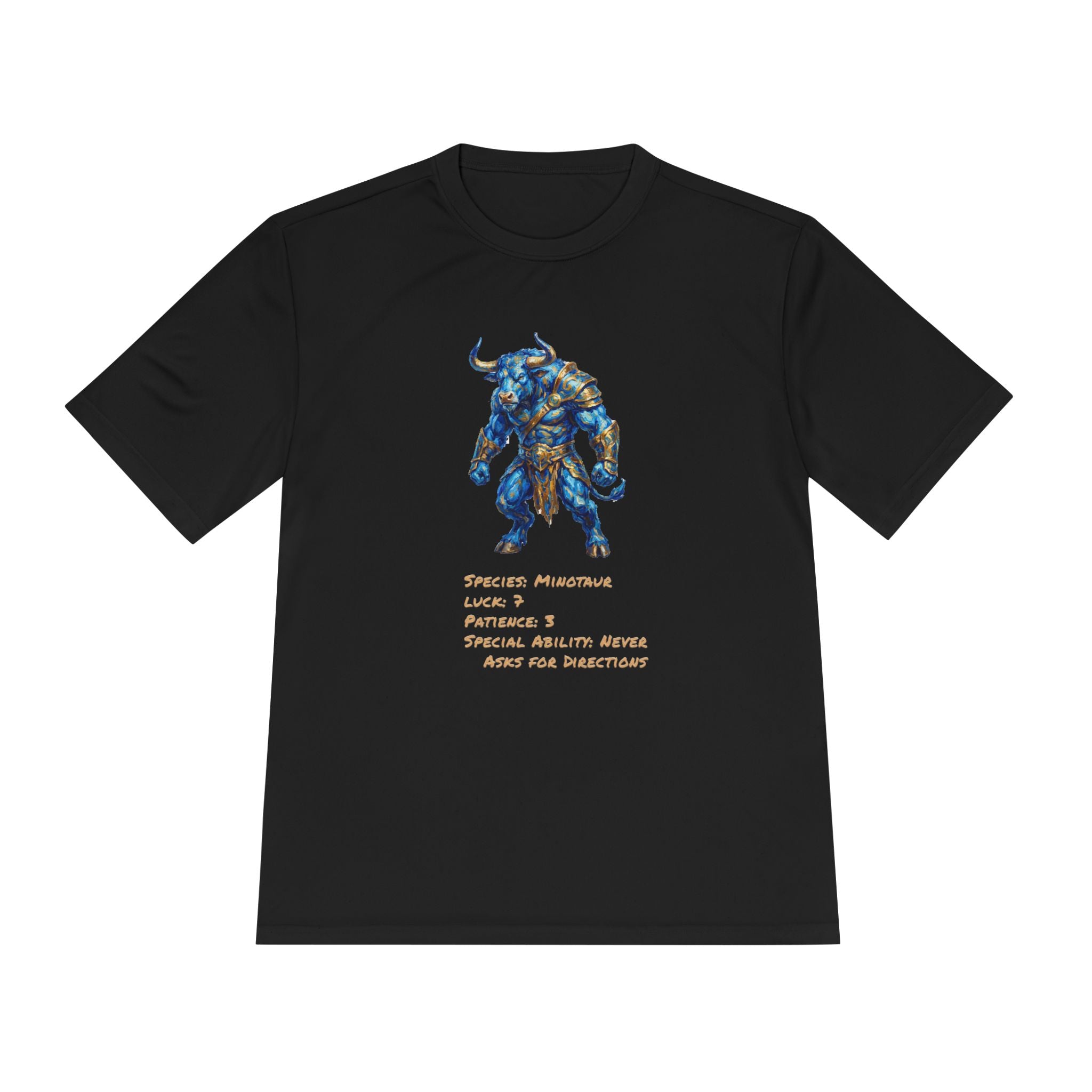 Minotaur RPG Character Moisture Wicking Shirt — "Special Ability: Never Asks for Directions"