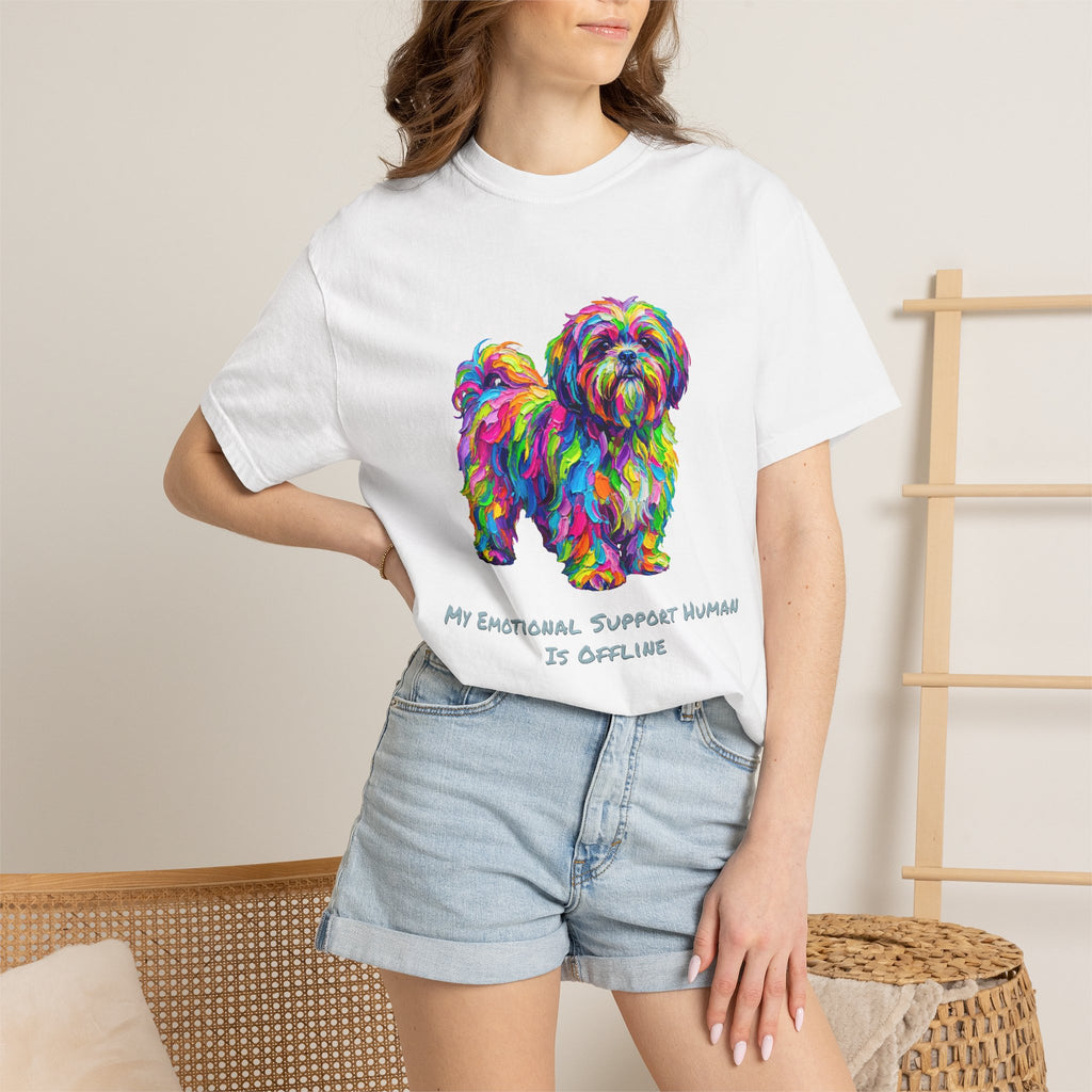 Colorful Emotional Support Dog T-Shirt — “My Emotional Support Human Is Offline” Tee
