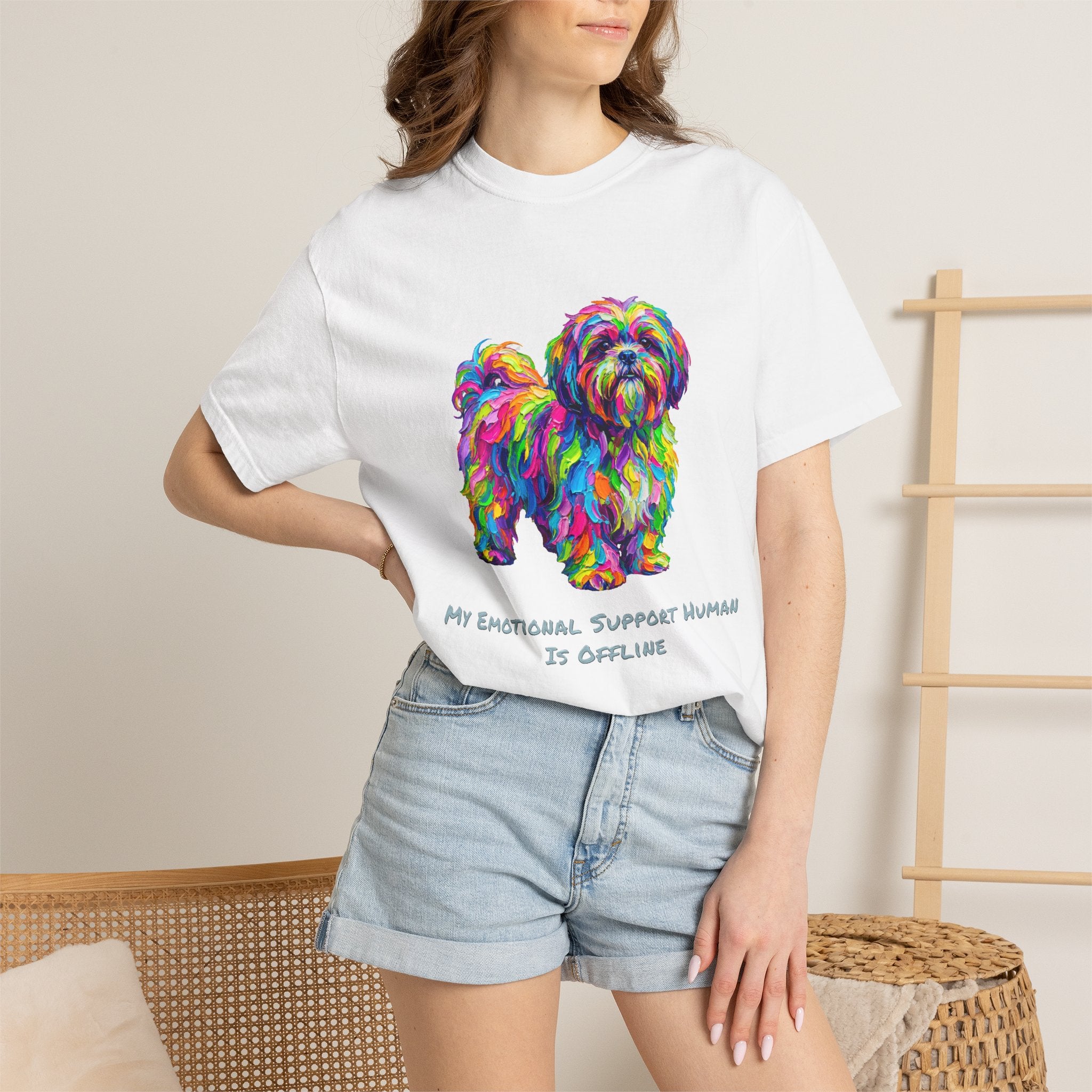 Colorful Emotional Support Dog T-Shirt — “My Emotional Support Human Is Offline” Tee
