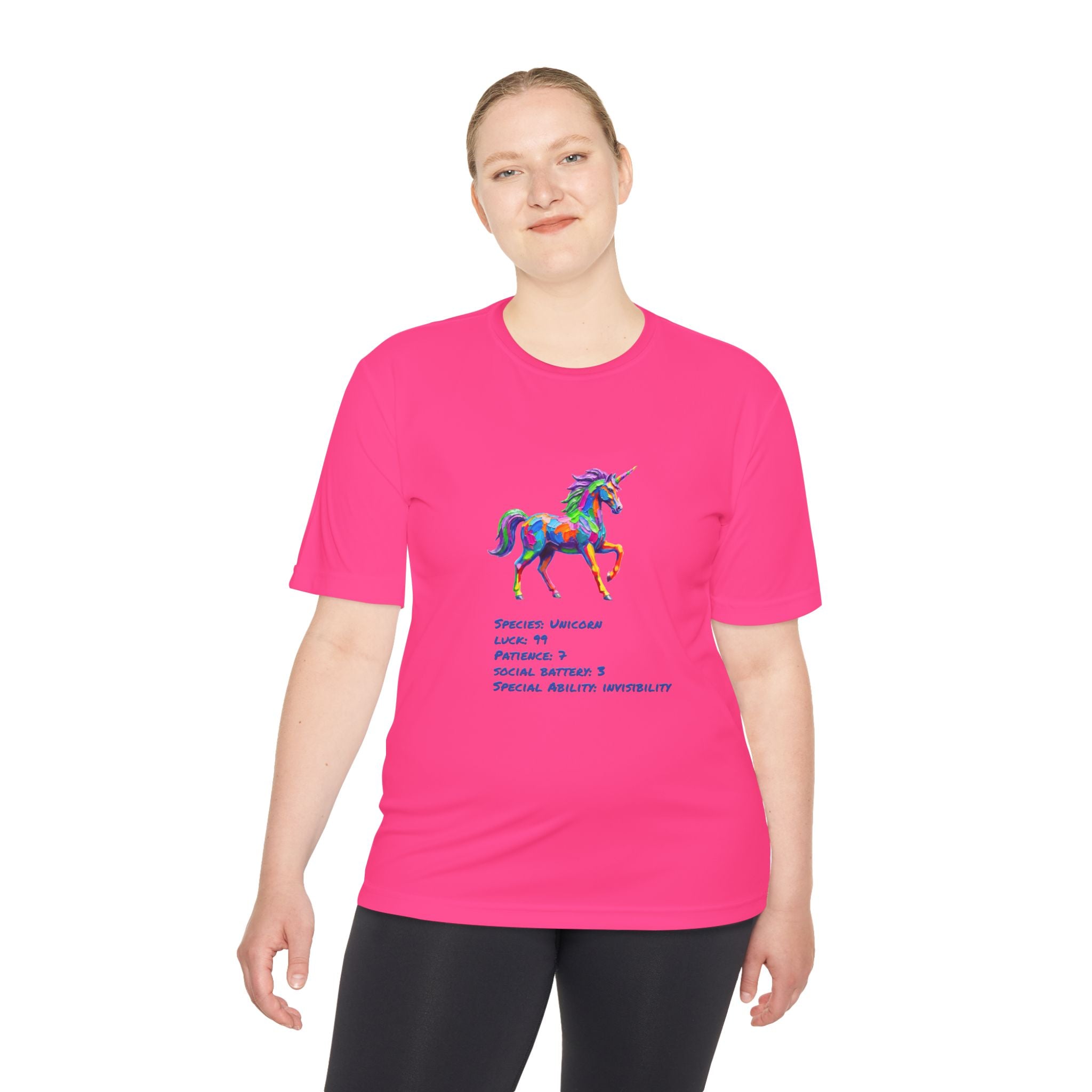 Unicorn Stat Card Moisture Wicking Shirt — "Special Ability: Invisibility"