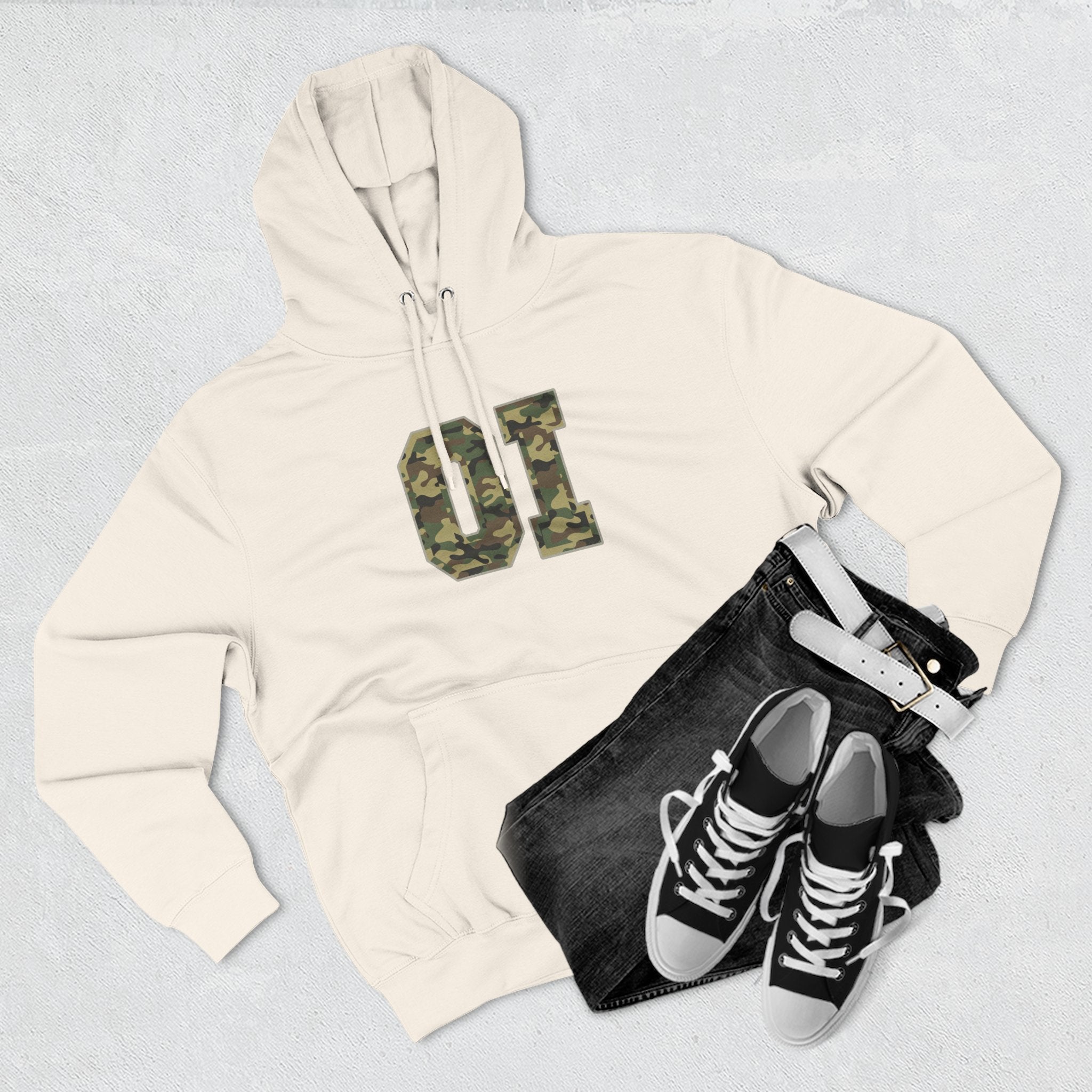 Camo 'OI' Fleece Hoodie — Military Number Camo Pullover (Organic Intelligence)