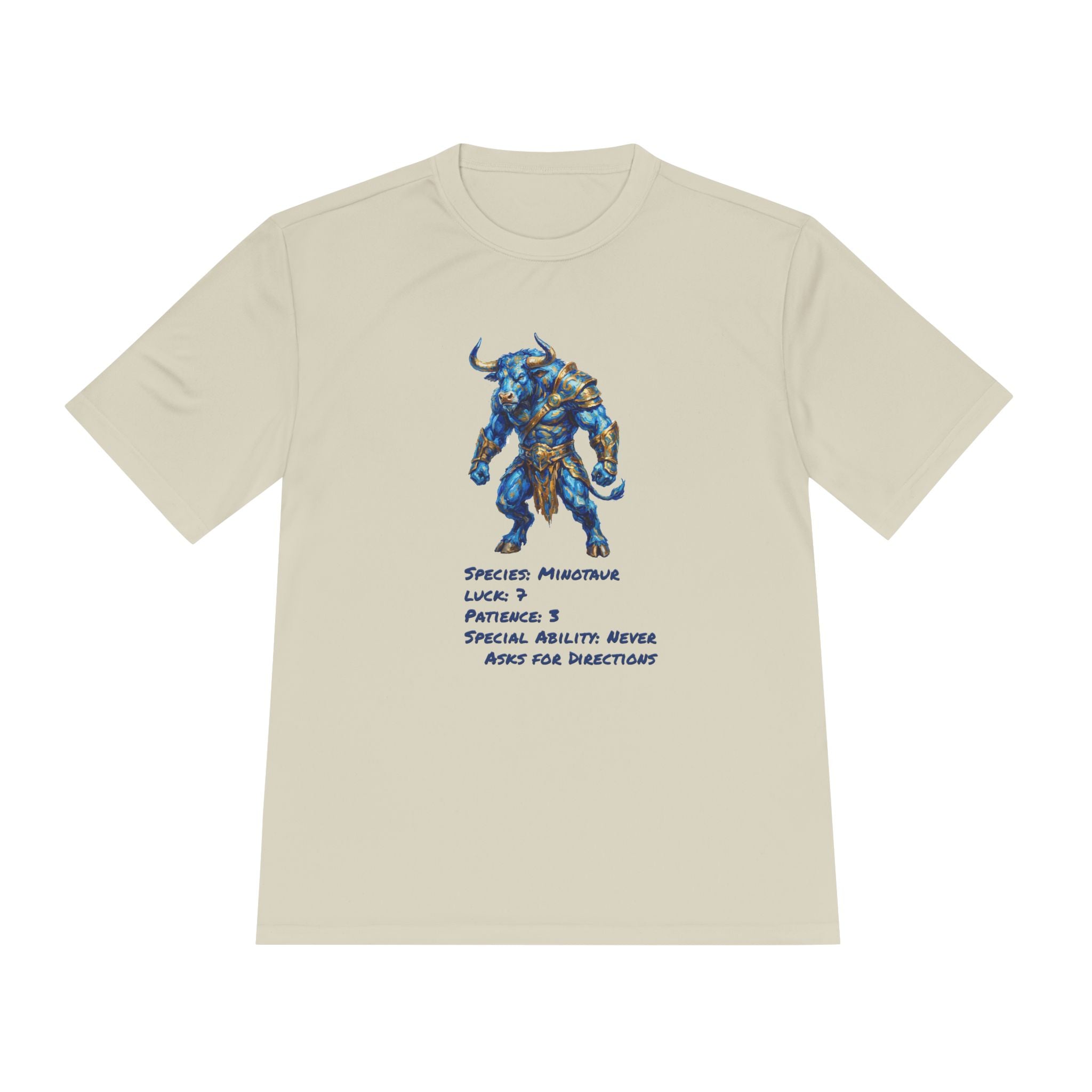 Minotaur RPG Character Moisture Wicking Shirt — "Special Ability: Never Asks for Directions"