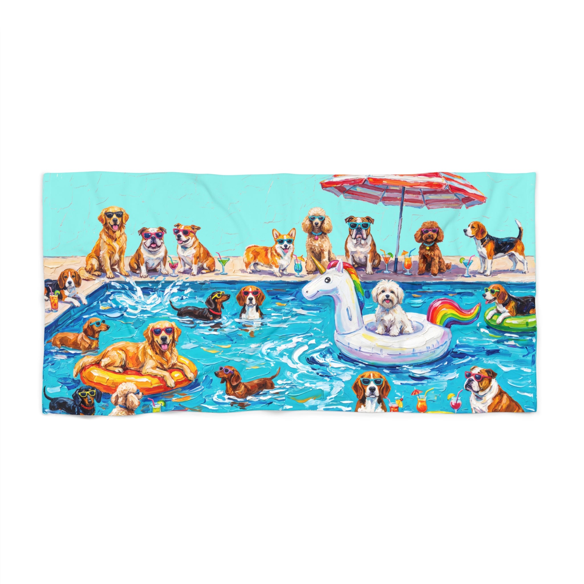 Dogs Pool Party Beach Towel