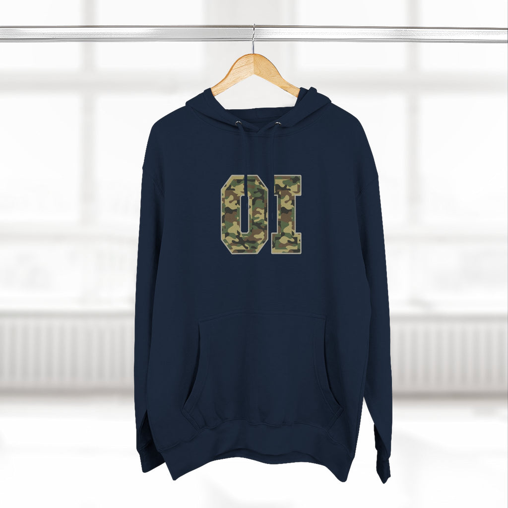 Camo 'OI' Fleece Hoodie — Military Number Camo Pullover (Organic Intelligence)