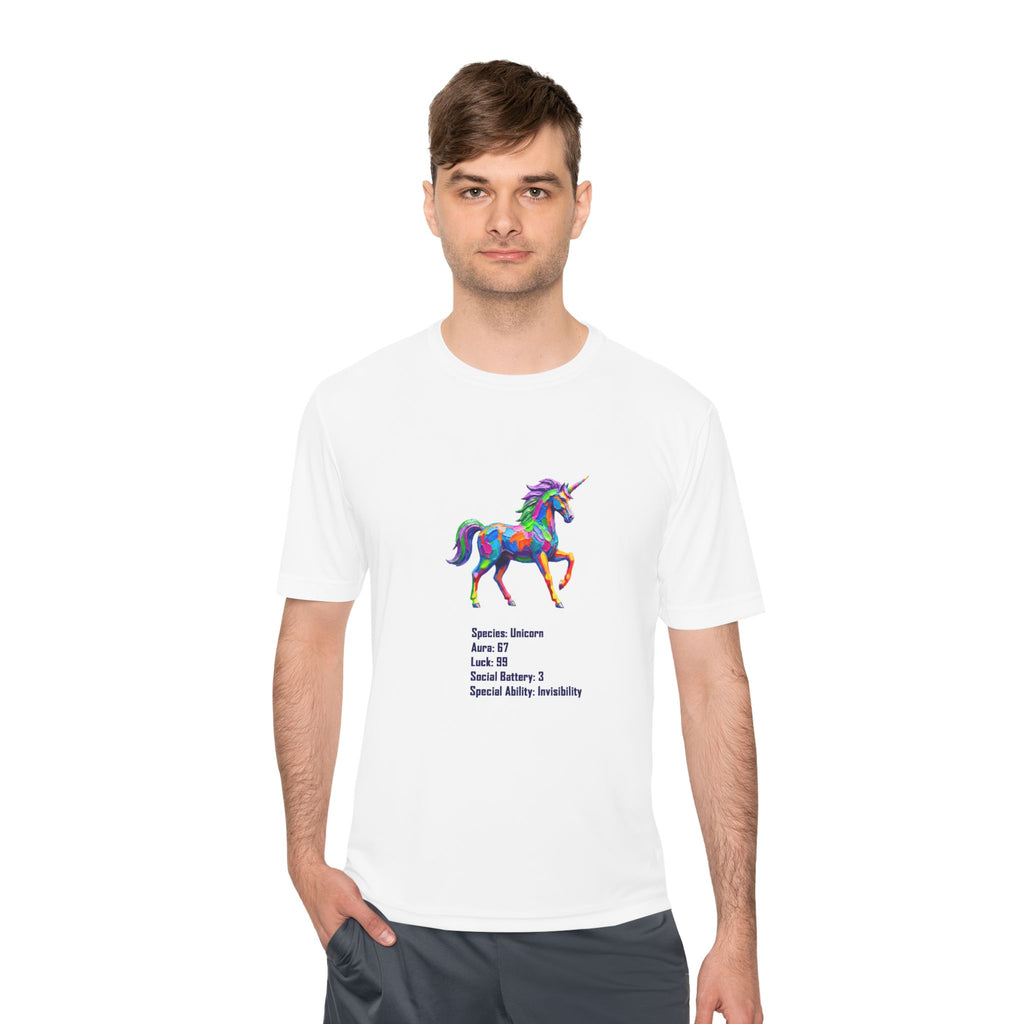 Unicorn Stat Card Moisture Wicking Shirt — "Special Ability: Invisibility"