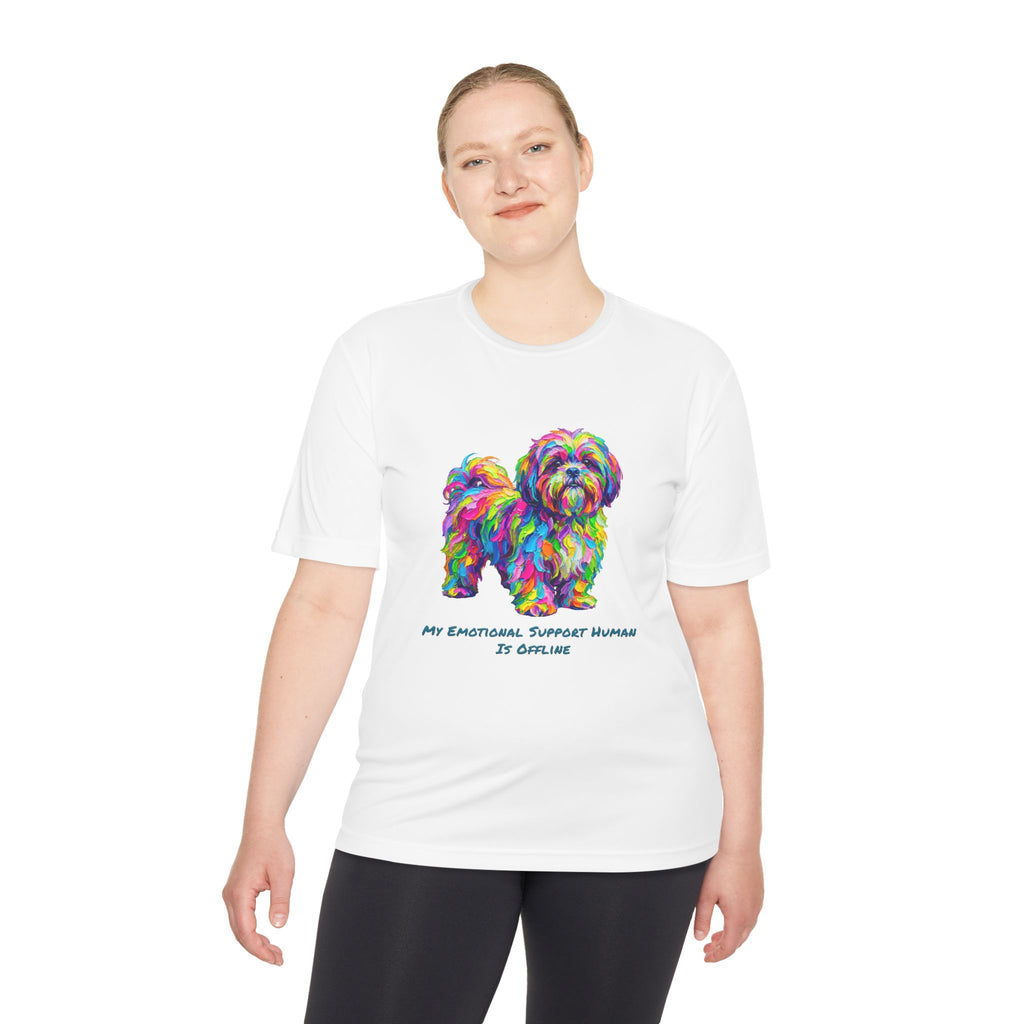 Shih Tzu Performance Shirt — Colorful Dog Graphic Tee (My Emotional Support Human Is Offline)