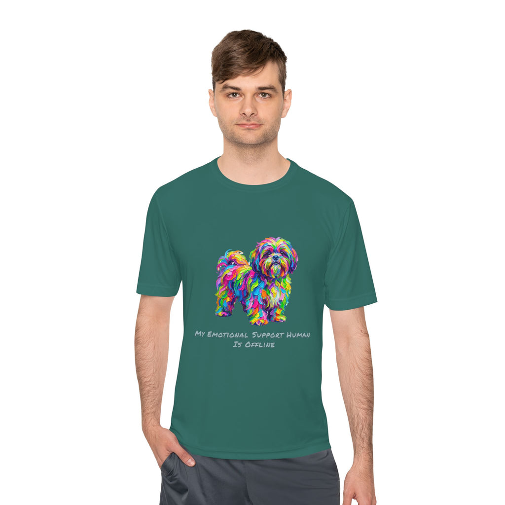 Shih Tzu Performance Shirt — Colorful Dog Graphic Tee (My Emotional Support Human Is Offline)