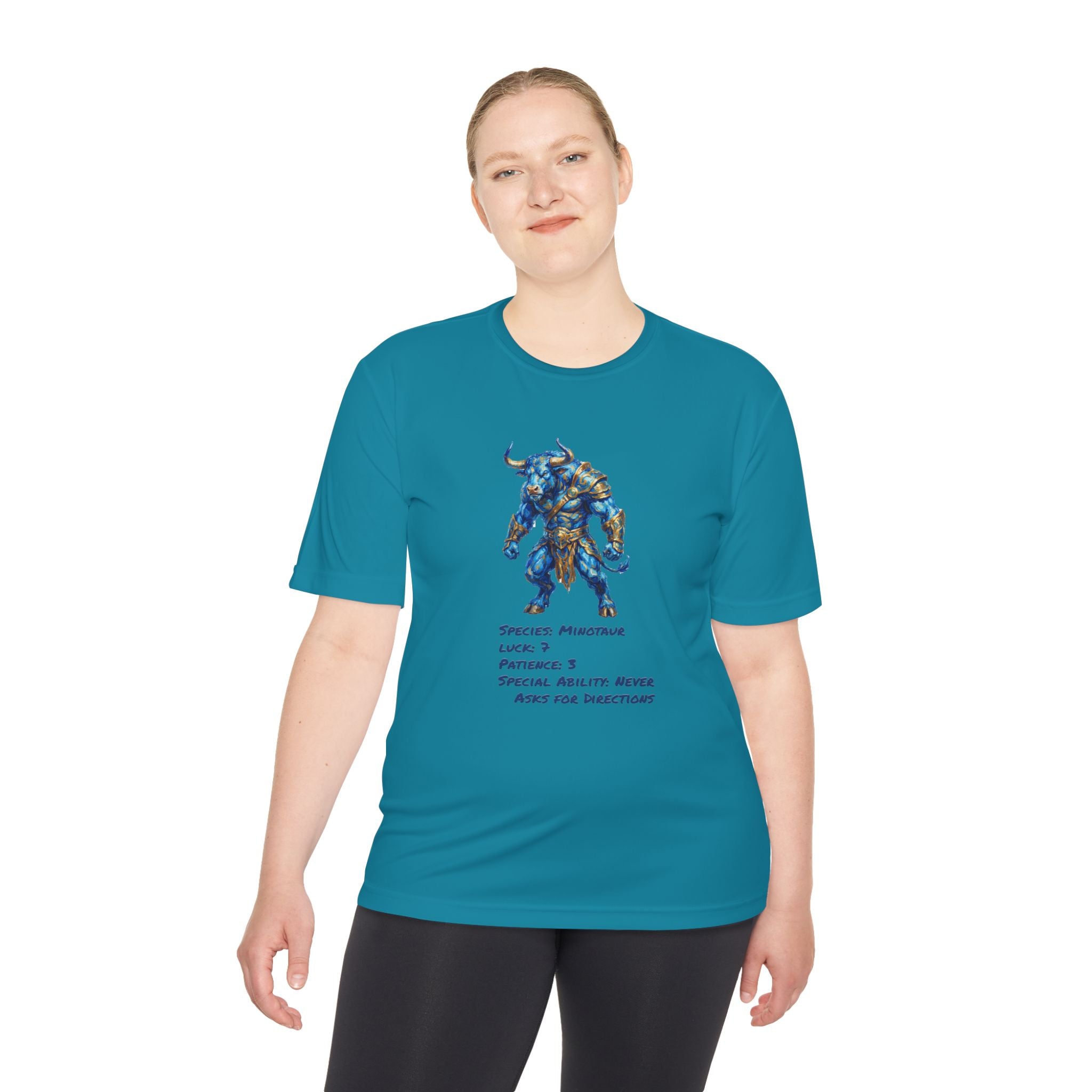 Minotaur RPG Character Moisture Wicking Shirt — "Special Ability: Never Asks for Directions"