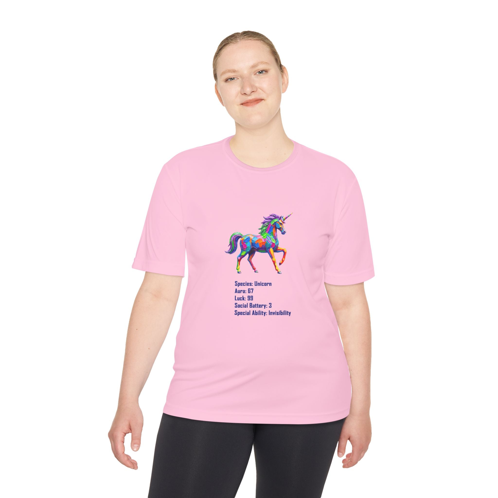 Unicorn Stat Card Moisture Wicking Shirt — "Special Ability: Invisibility"
