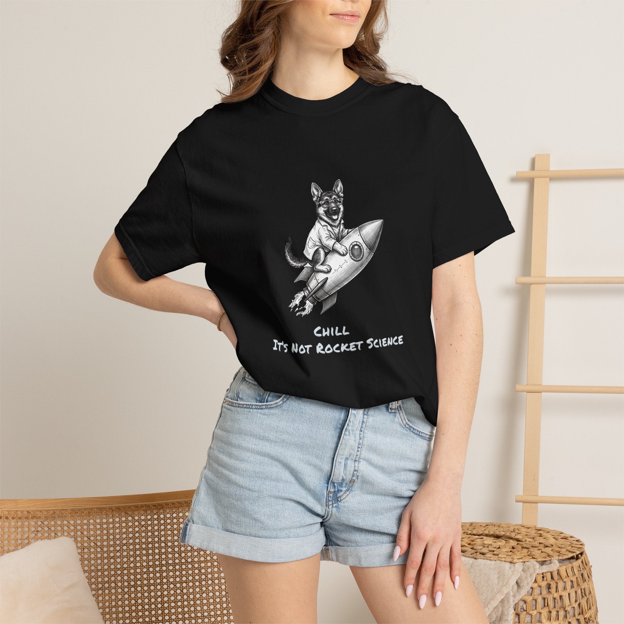 Dog on Rocket T-Shirt (Chill It’s Not Rocket Science Graphic Tee)