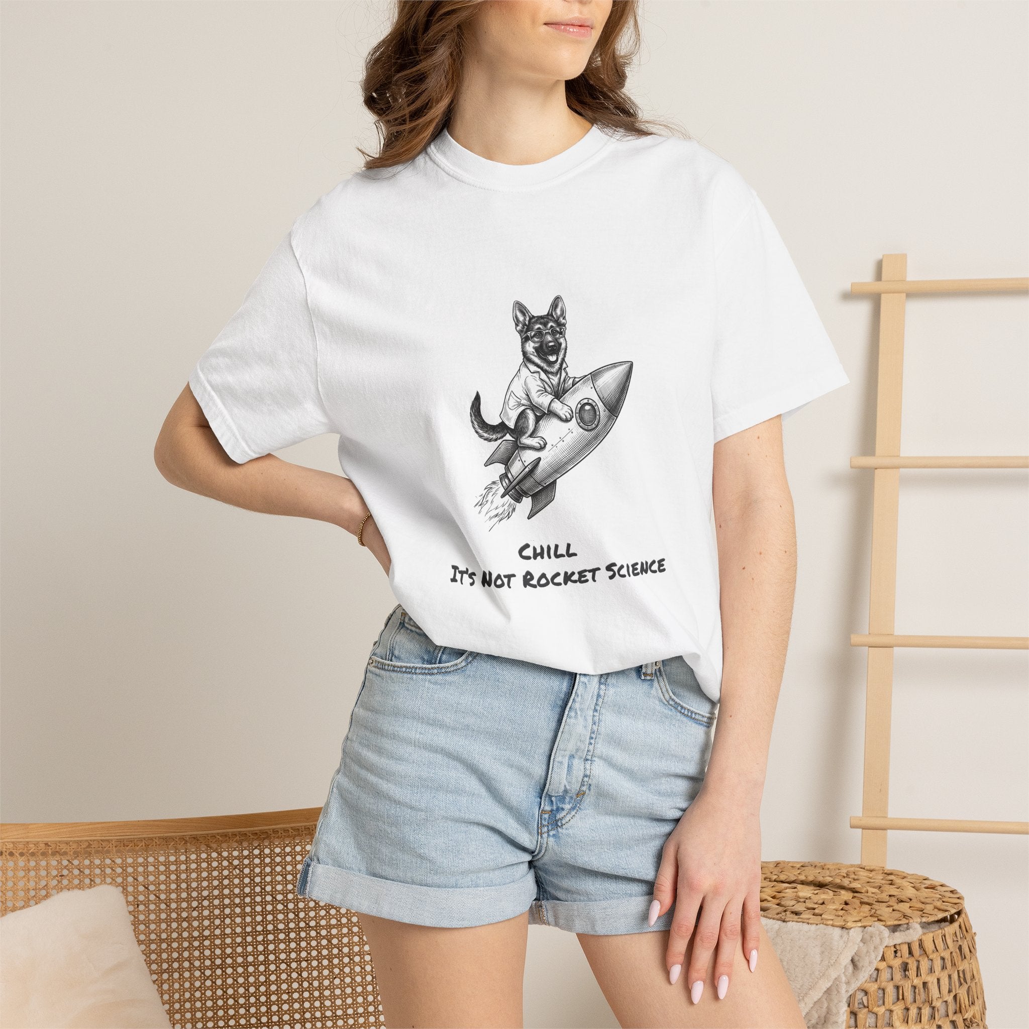 Dog on Rocket T-Shirt (Chill It’s Not Rocket Science Graphic Tee)