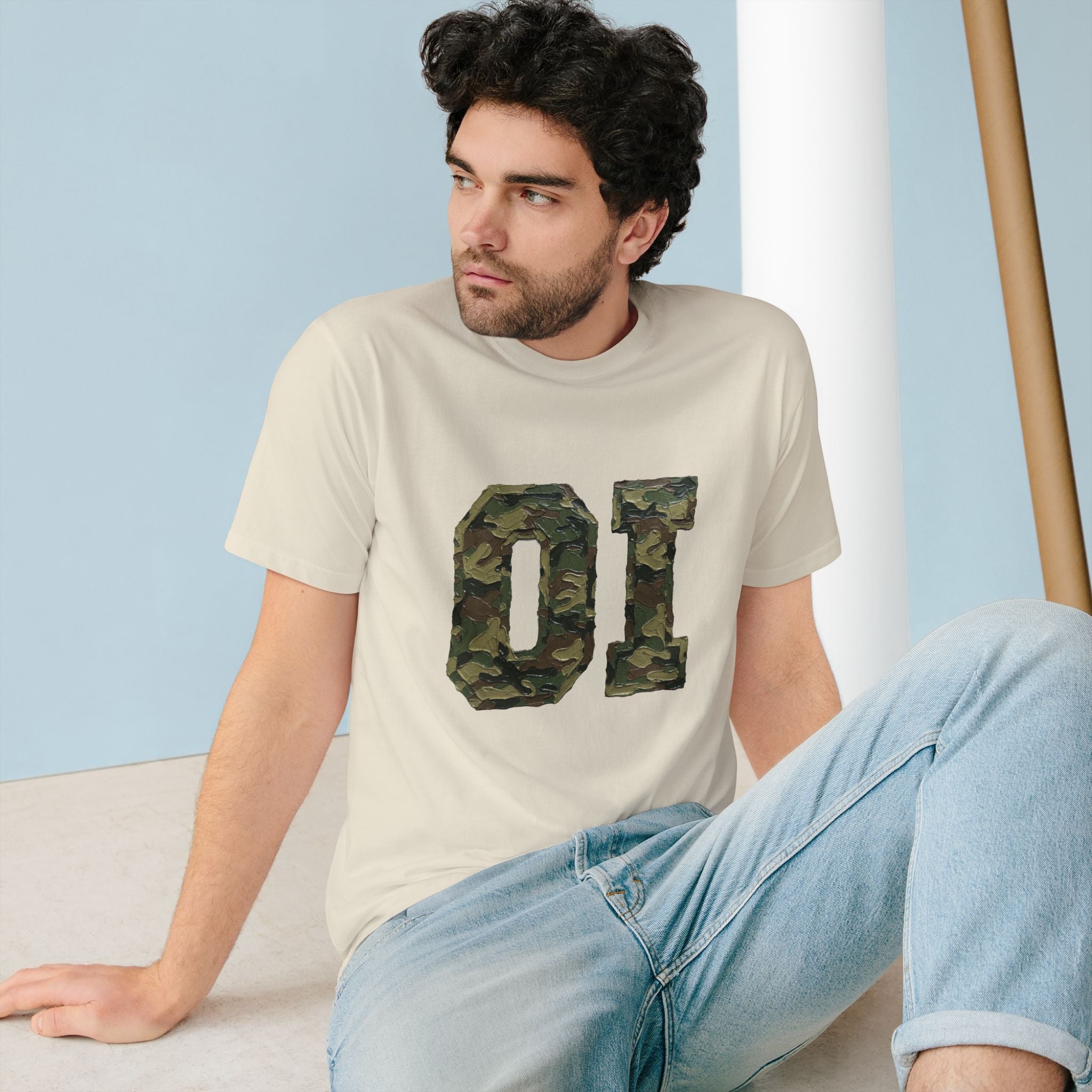 Organic Camo 'OI' Graphic T-Shirt — Military Style Vintage Number Tee (Organic Intelligence)