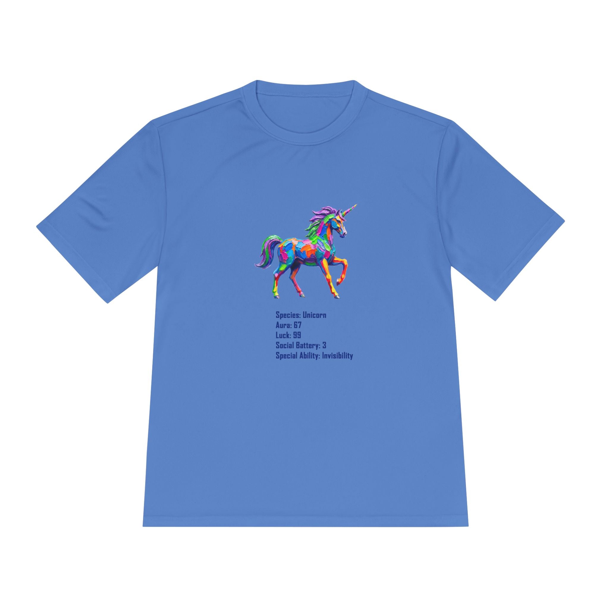 Unicorn Stat Card Moisture Wicking Shirt — "Special Ability: Invisibility"