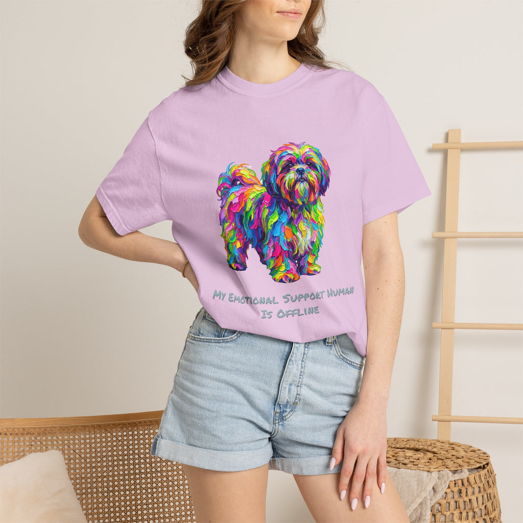 Colorful Emotional Support Dog T-Shirt — “My Emotional Support Human Is Offline” Tee