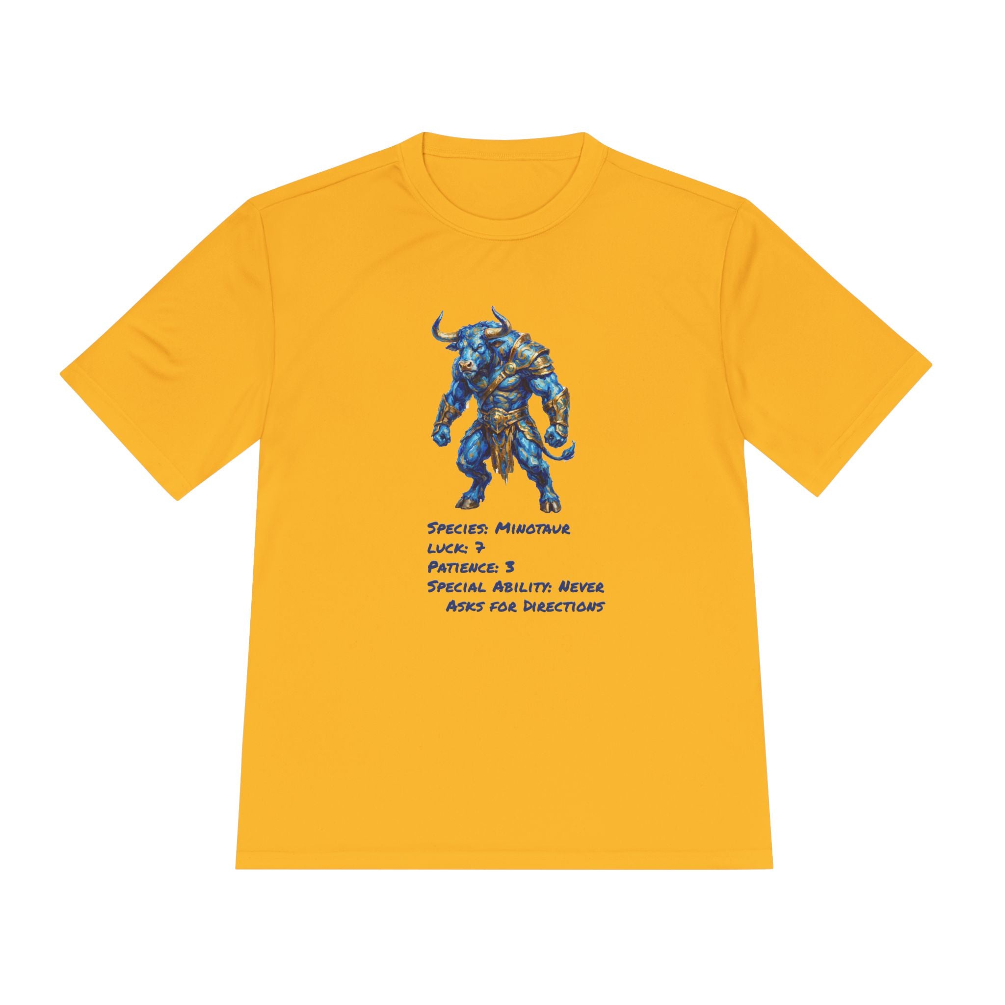 Minotaur RPG Character Moisture Wicking Shirt — "Special Ability: Never Asks for Directions"