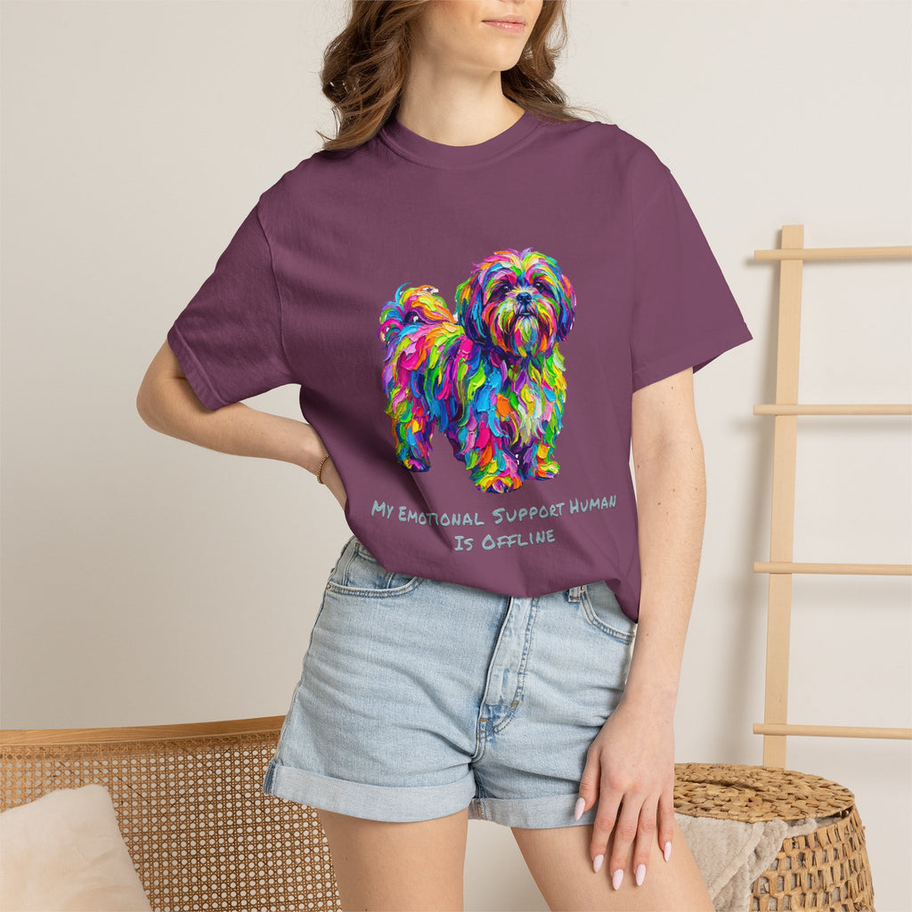 Colorful Emotional Support Dog T-Shirt — “My Emotional Support Human Is Offline” Tee