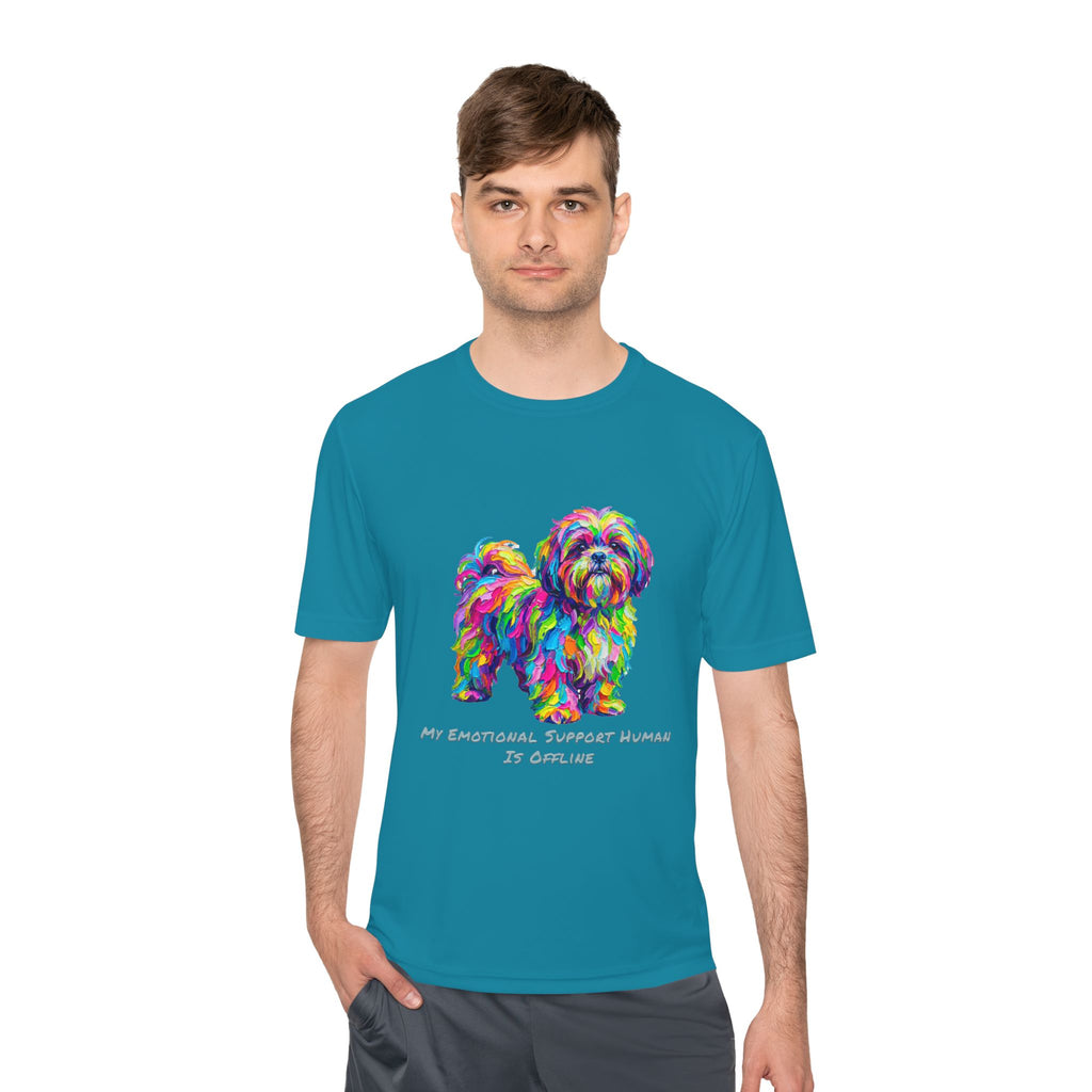 Shih Tzu Performance Shirt — Colorful Dog Graphic Tee (My Emotional Support Human Is Offline)