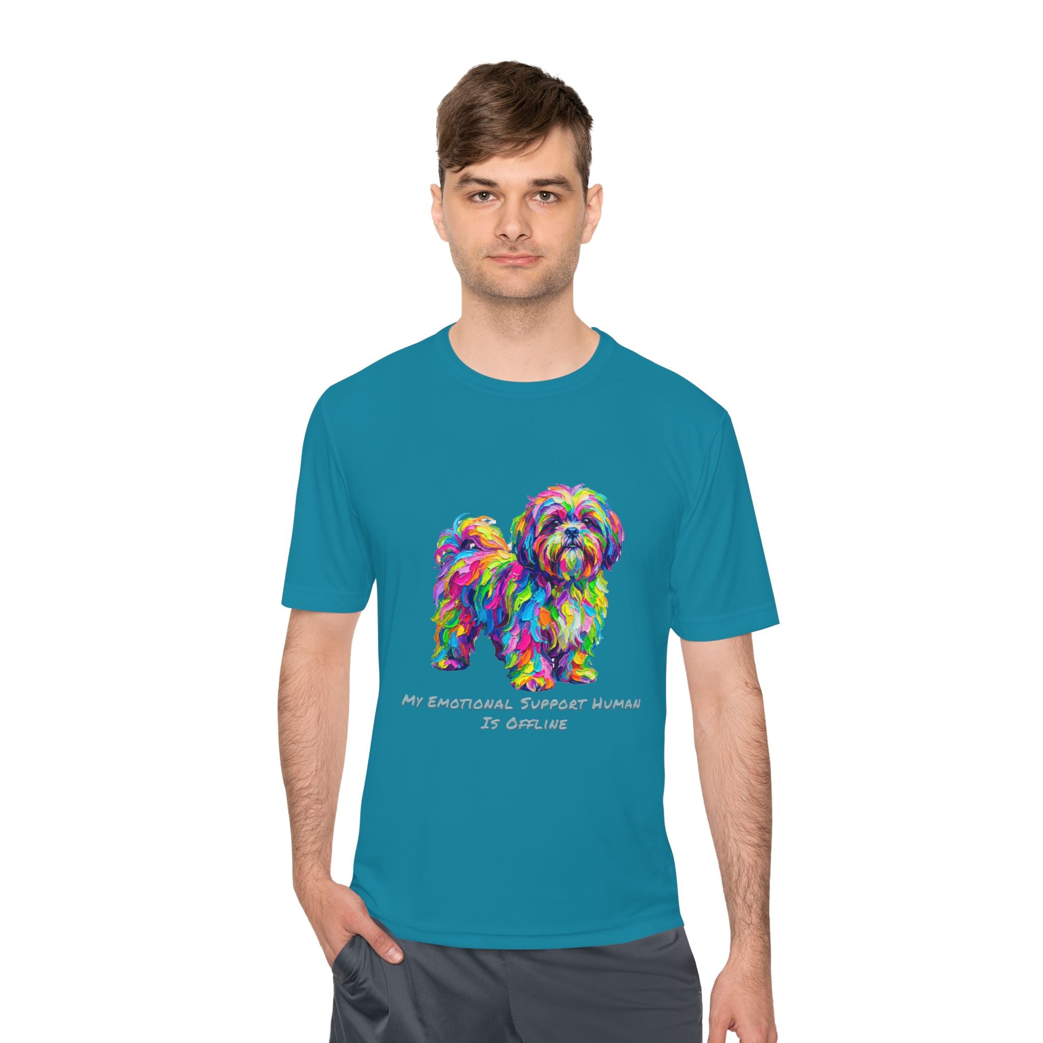 Shih Tzu Performance Shirt — Colorful Dog Graphic Tee (My Emotional Support Human Is Offline)