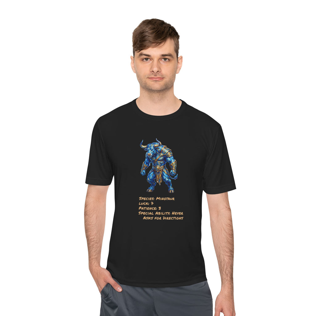Minotaur RPG Character Moisture Wicking Shirt — "Special Ability: Never Asks for Directions"