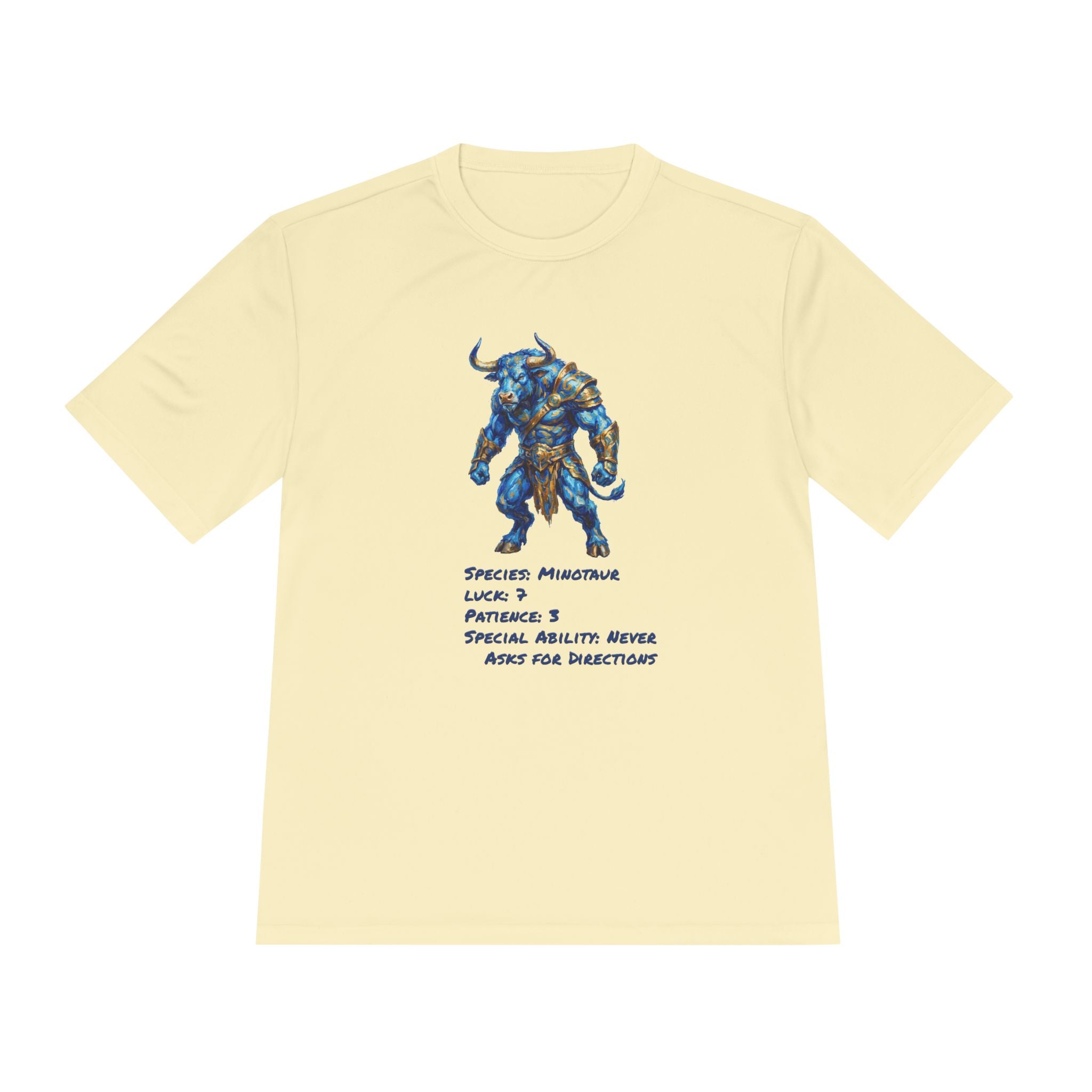 Minotaur RPG Character Moisture Wicking Shirt — "Special Ability: Never Asks for Directions"