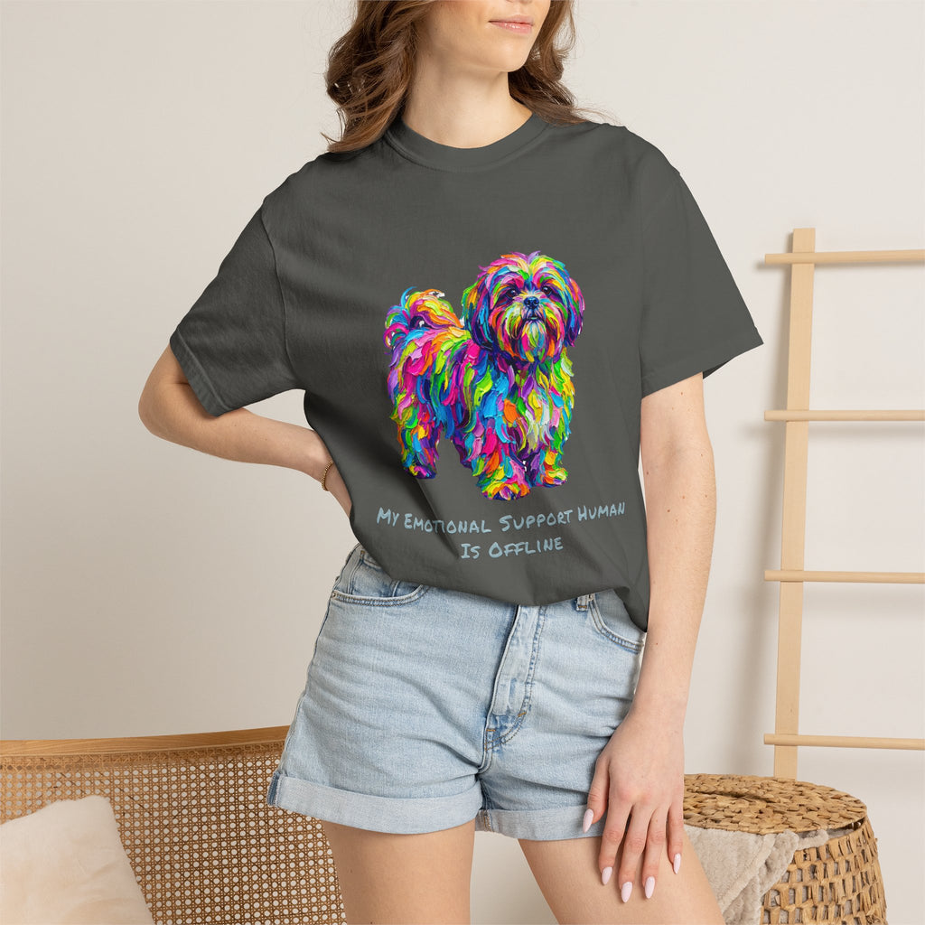Colorful Emotional Support Dog T-Shirt — “My Emotional Support Human Is Offline” Tee