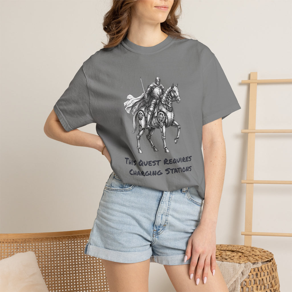 Knight & His Steed T‑Shirt — “This Quest Requires Charging Stations" Tee