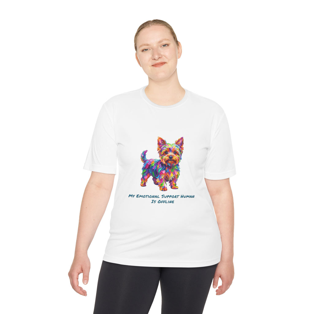 Yorkie Performance Shirt — Colorful Dog Graphic Tee (My Emotional Support Human Is Offline)
