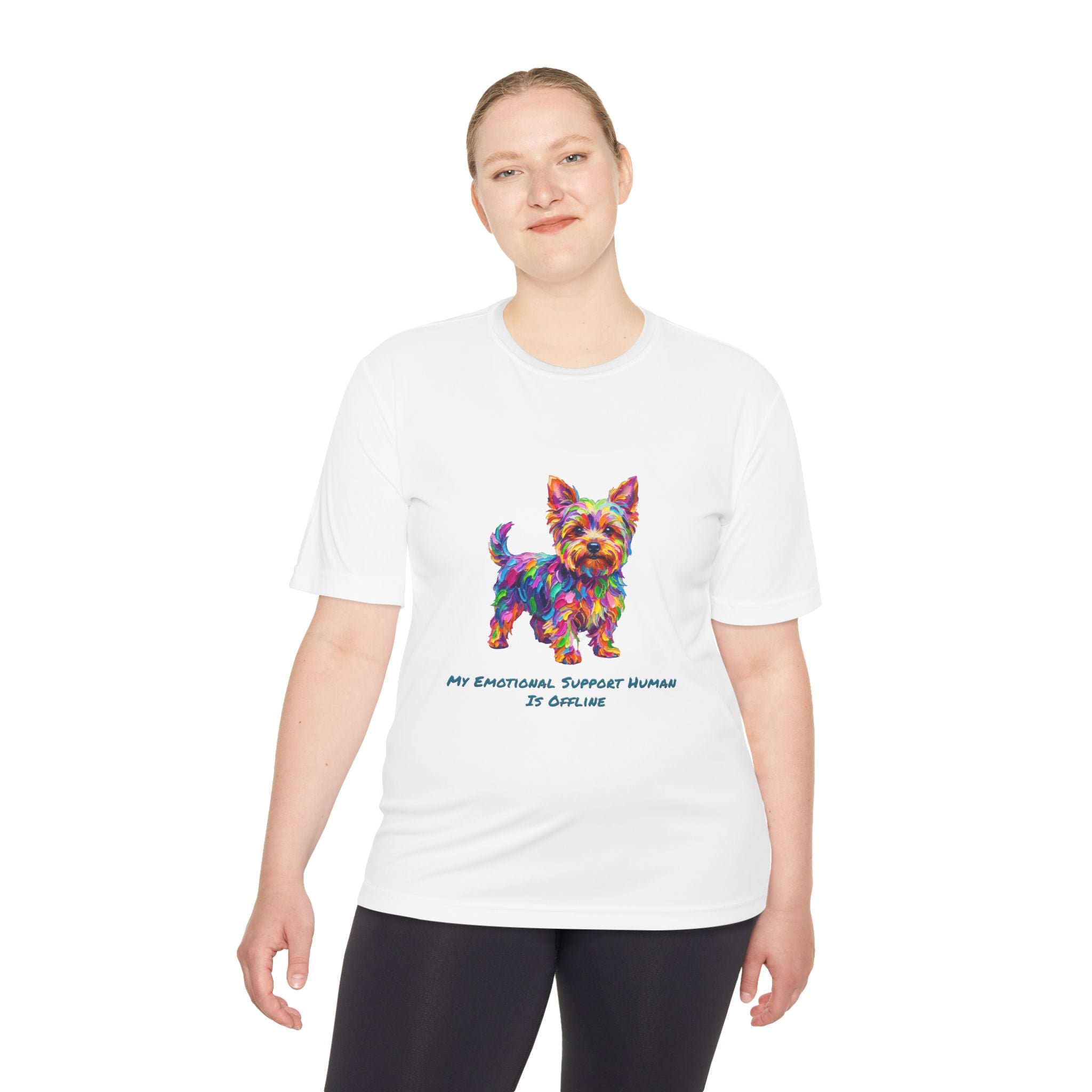 Yorkie Performance Shirt — Colorful Dog Graphic Tee (My Emotional Support Human Is Offline)