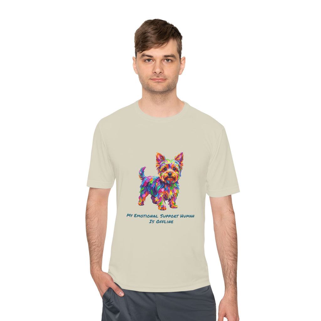 Yorkie Performance Shirt — Colorful Dog Graphic Tee (My Emotional Support Human Is Offline)