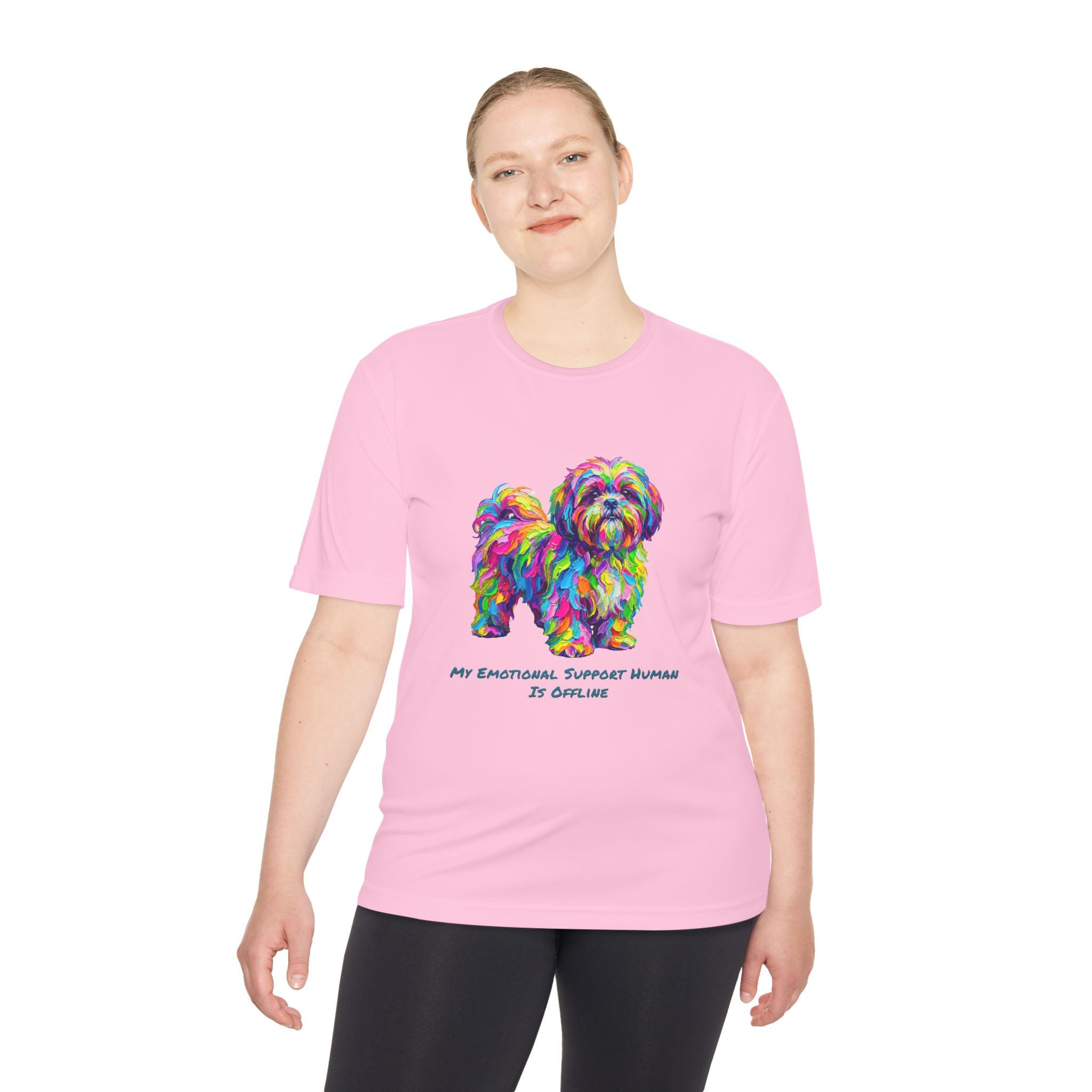 Shih Tzu Performance Shirt — Colorful Dog Graphic Tee (My Emotional Support Human Is Offline)