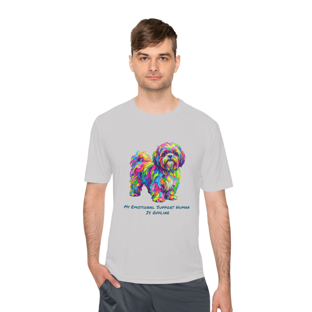 Shih Tzu Performance Shirt — Colorful Dog Graphic Tee (My Emotional Support Human Is Offline)