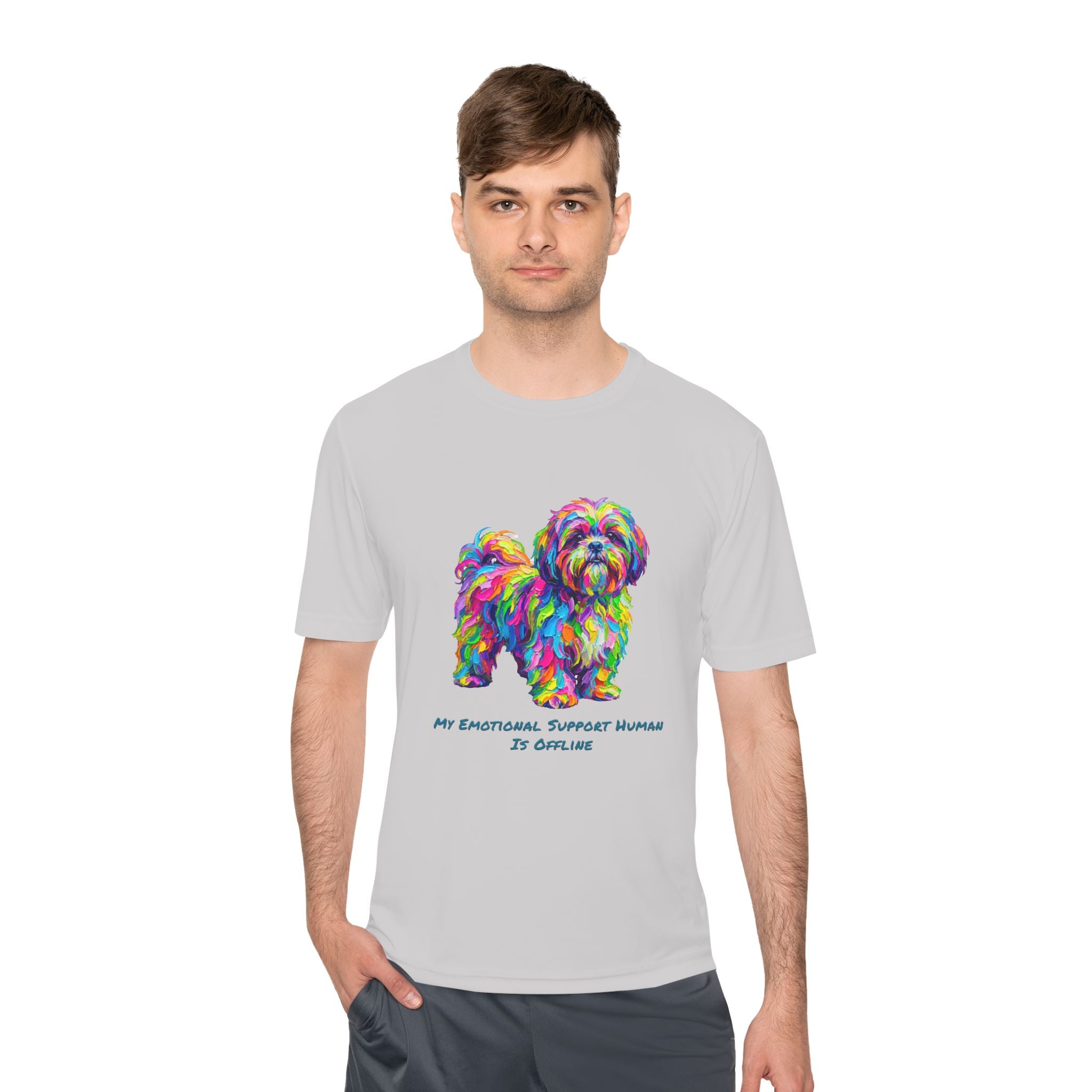 Shih Tzu Performance Shirt — Colorful Dog Graphic Tee (My Emotional Support Human Is Offline)