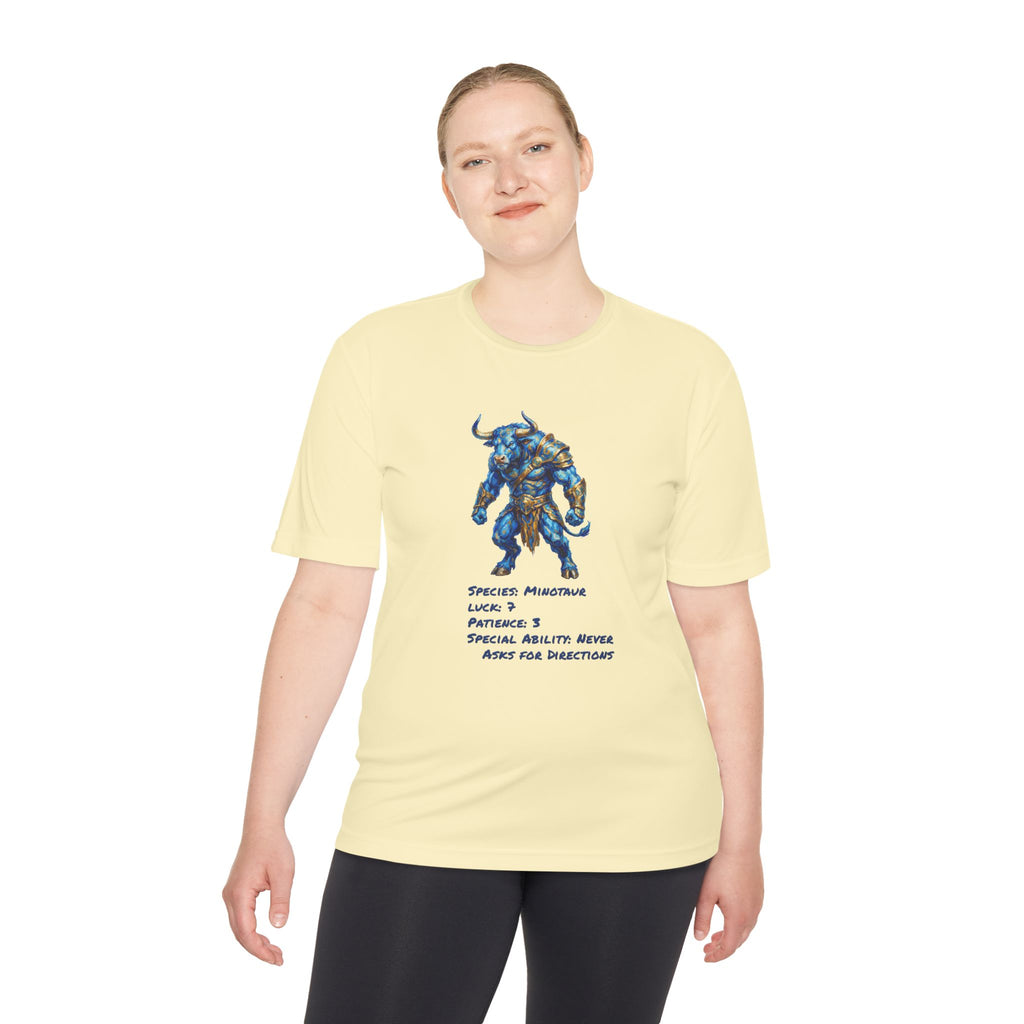 Minotaur RPG Character Moisture Wicking Shirt — "Special Ability: Never Asks for Directions"