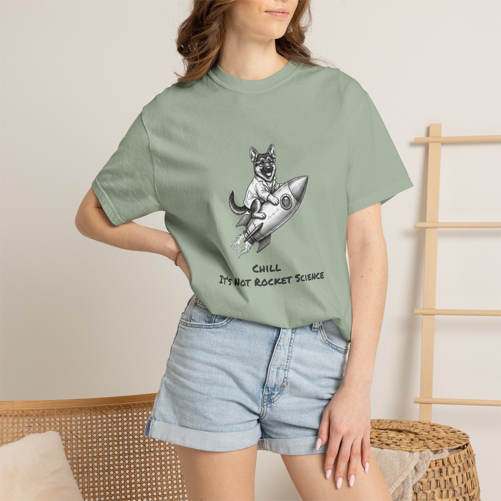 Dog on Rocket T-Shirt (Chill It’s Not Rocket Science Graphic Tee)