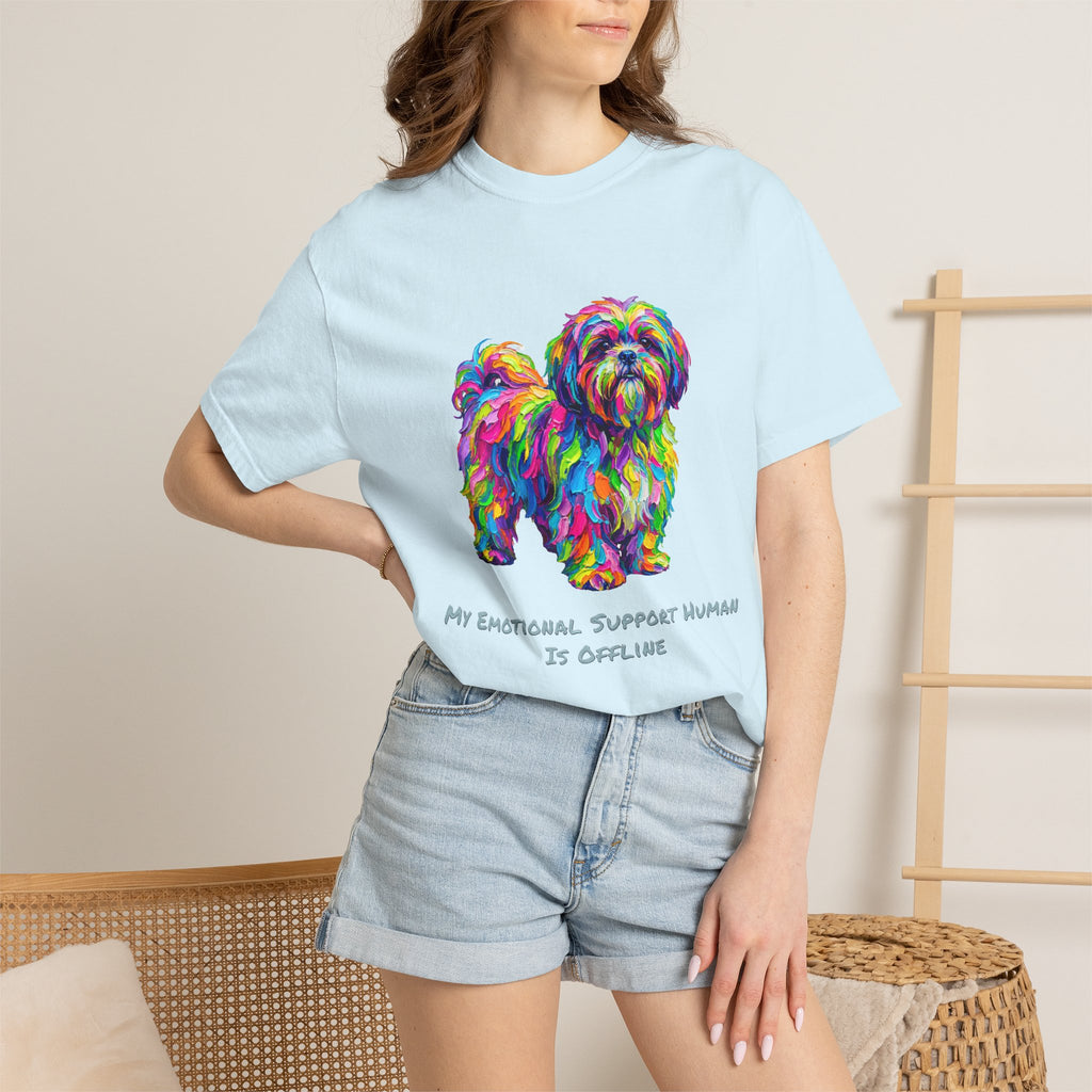 Colorful Emotional Support Dog T-Shirt — “My Emotional Support Human Is Offline” Tee