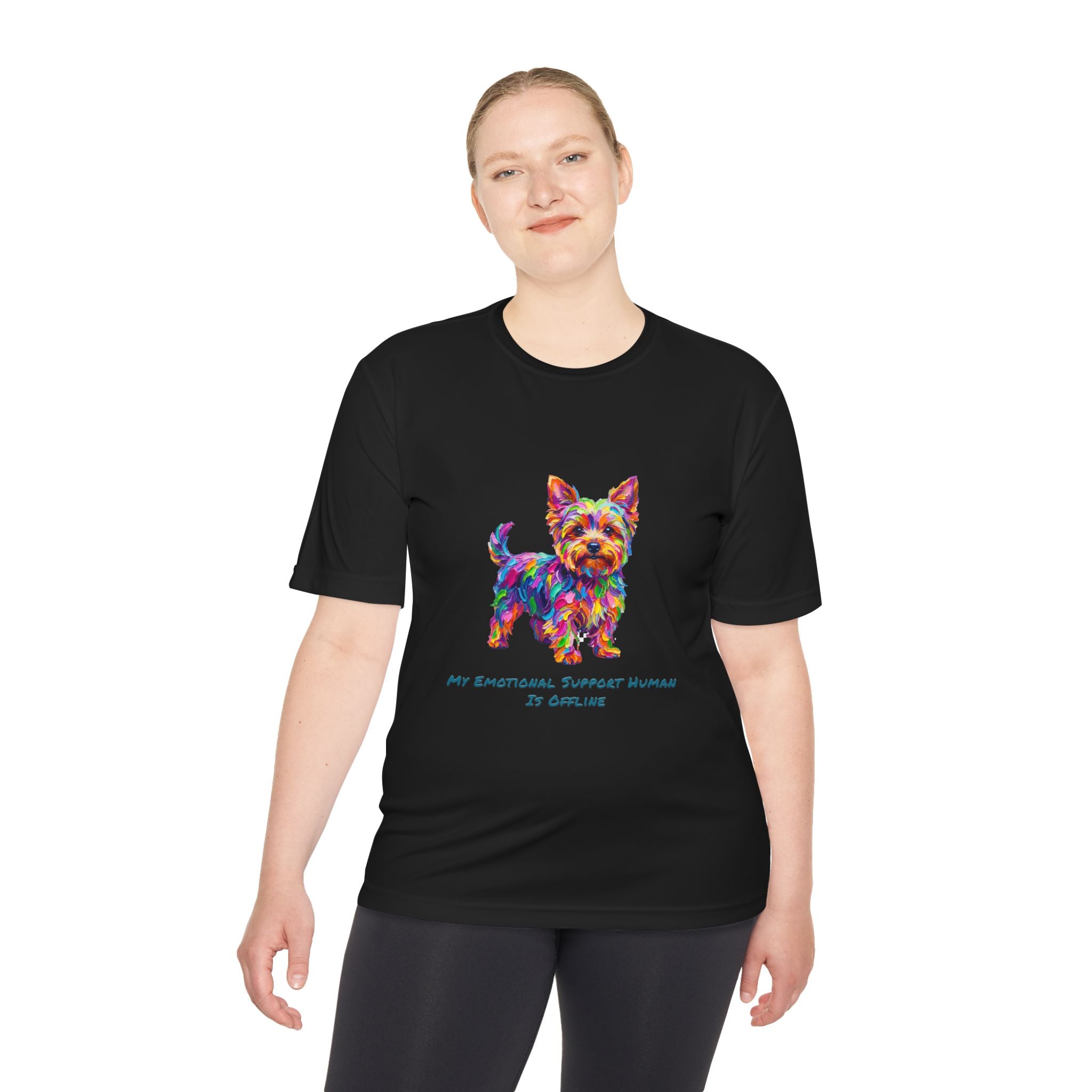 Yorkie Performance Shirt — Colorful Dog Graphic Tee (My Emotional Support Human Is Offline)