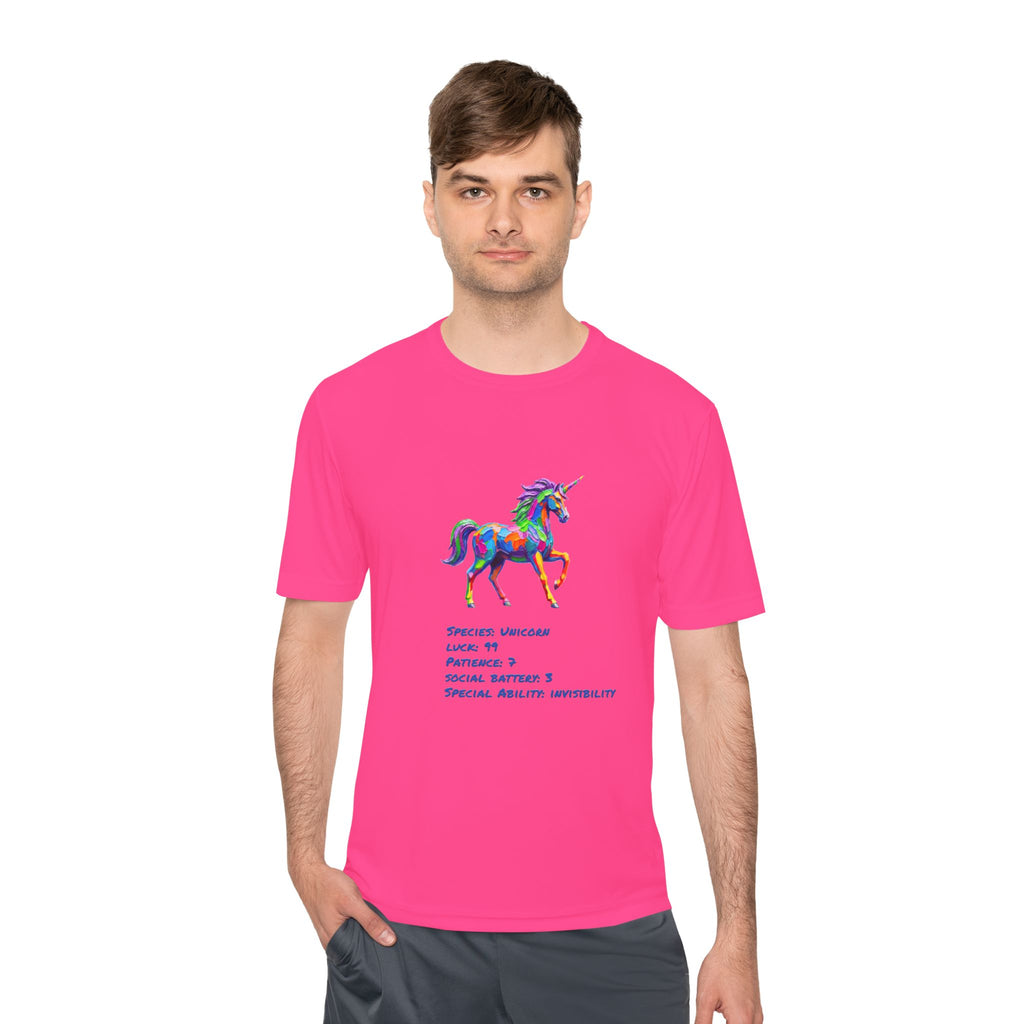 Unicorn Stat Card Moisture Wicking Shirt — "Special Ability: Invisibility"