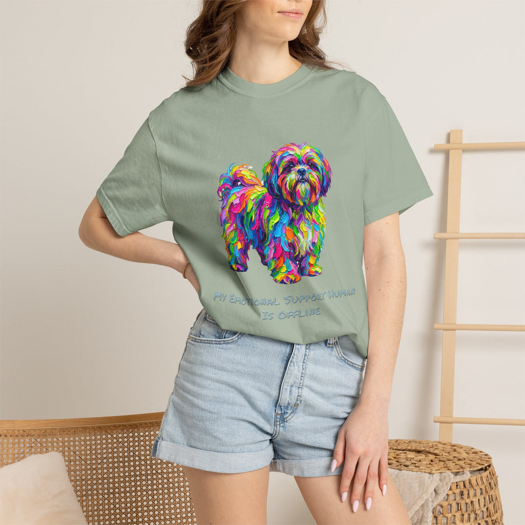 Colorful Emotional Support Dog T-Shirt — “My Emotional Support Human Is Offline” Tee