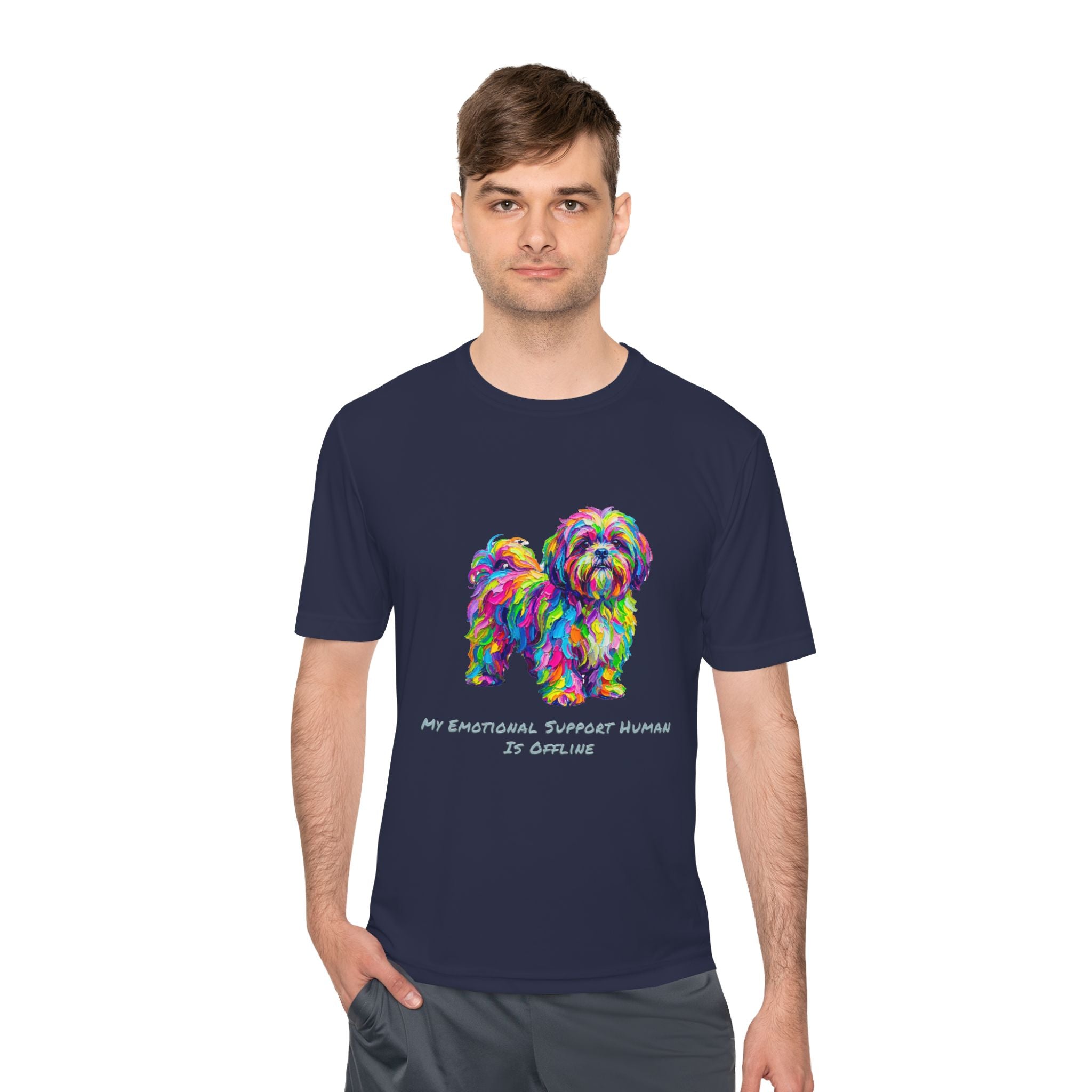 Shih Tzu Performance Shirt — Colorful Dog Graphic Tee (My Emotional Support Human Is Offline)