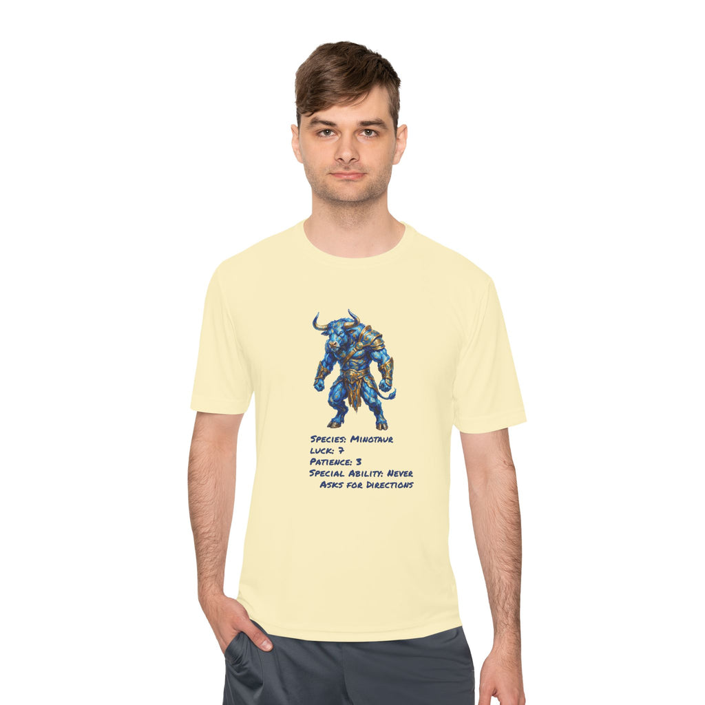 Minotaur RPG Character Moisture Wicking Shirt — "Special Ability: Never Asks for Directions"