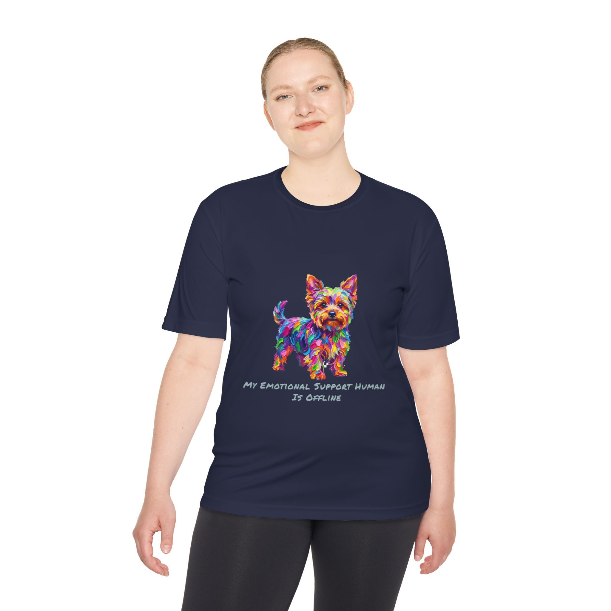 Yorkie Performance Shirt — Colorful Dog Graphic Tee (My Emotional Support Human Is Offline)