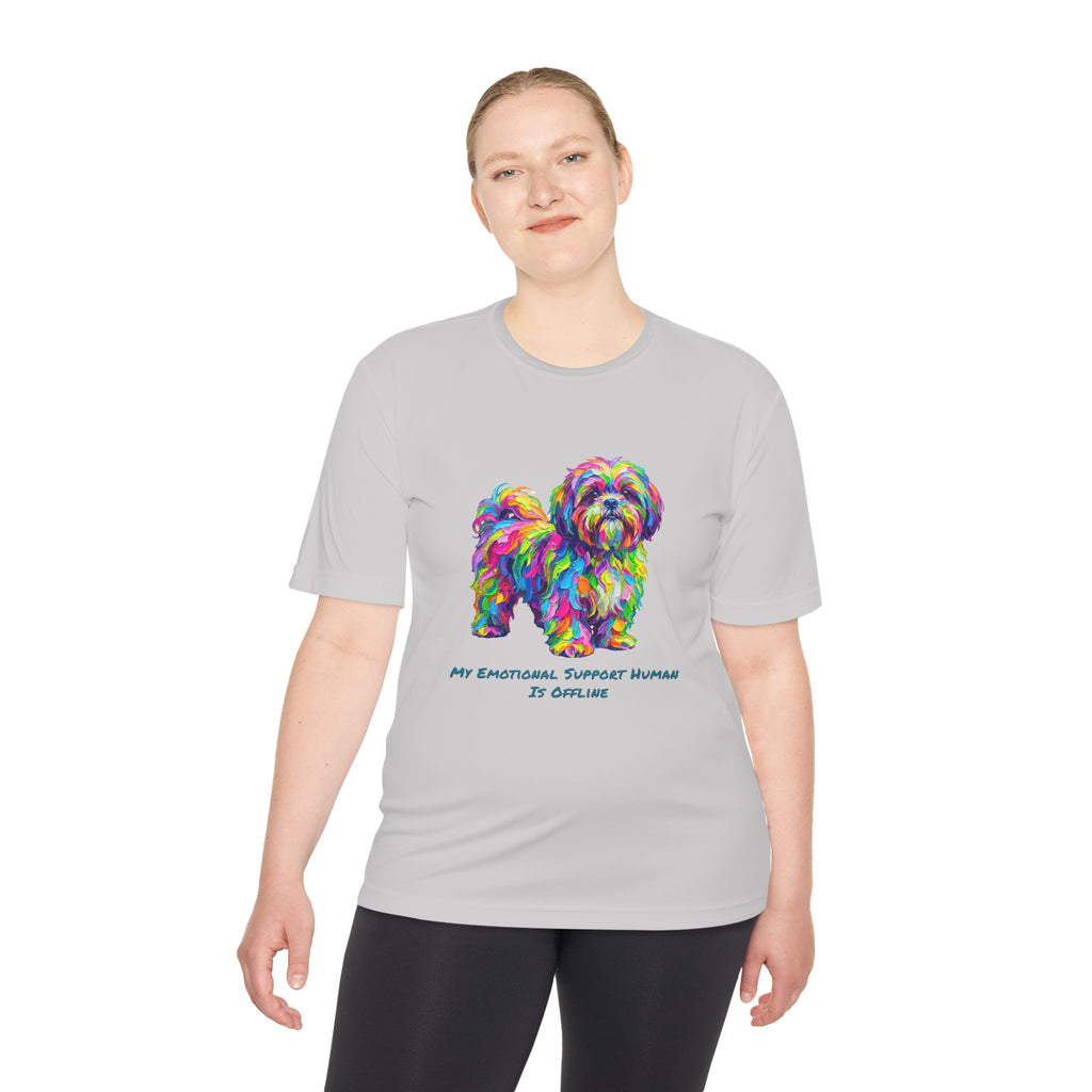 Shih Tzu Performance Shirt — Colorful Dog Graphic Tee (My Emotional Support Human Is Offline)